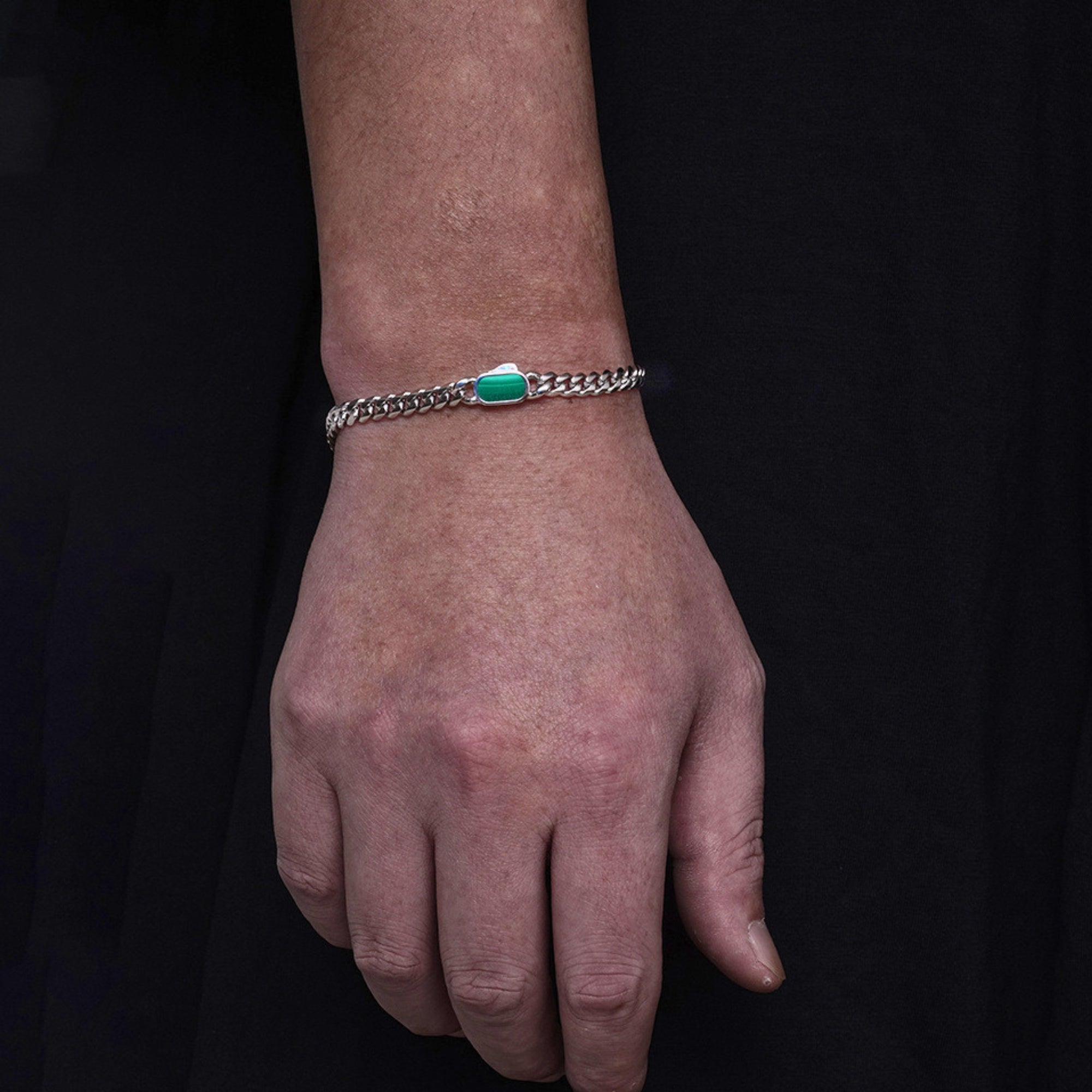 Malachite Cuban Bracelet (5MM) - Silver