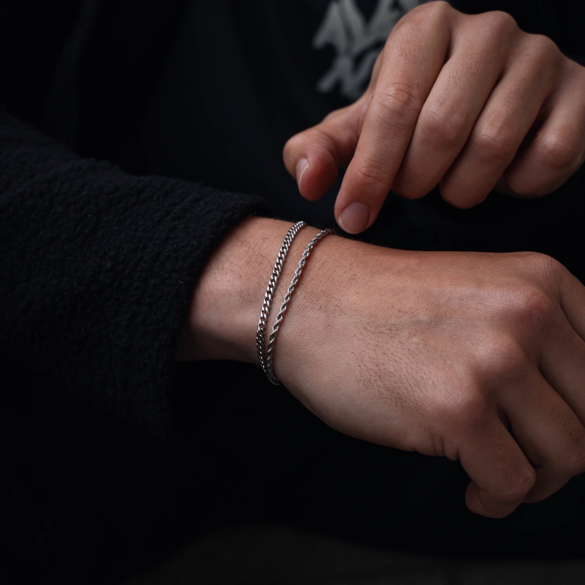 Silver Cuban + Rope Stack Bracelet