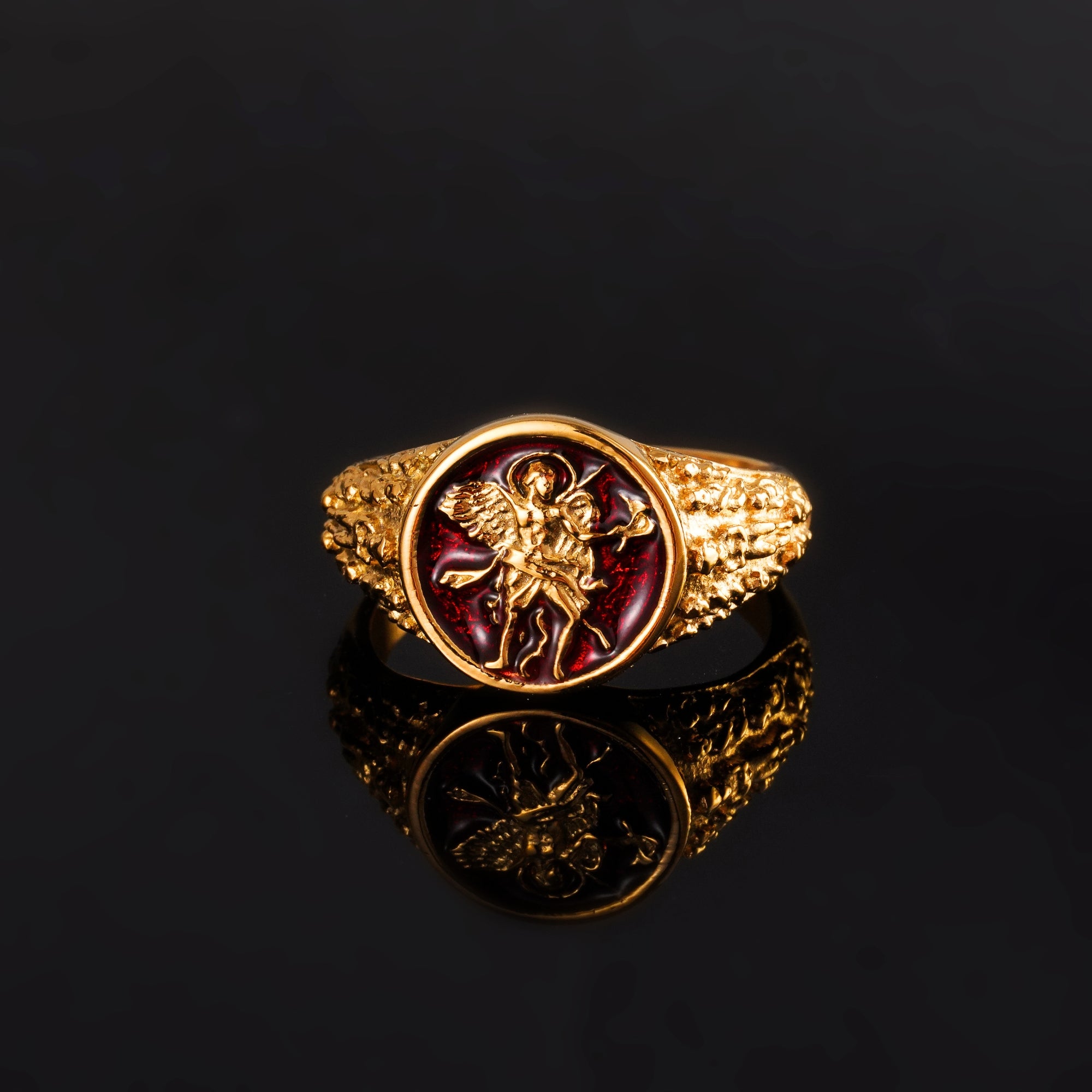 St Michael Ring - Red (Gold)