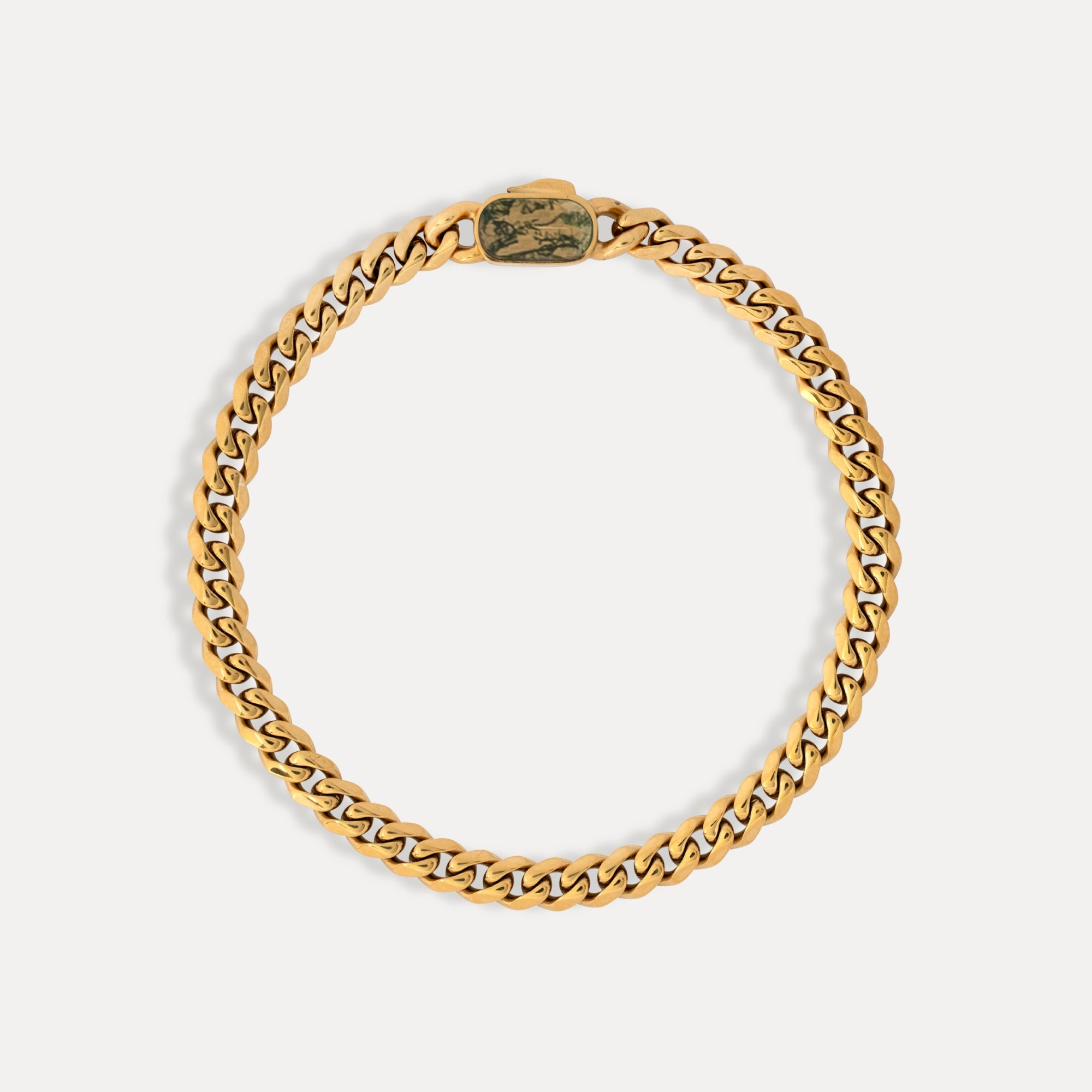 Moss Agate Cuban Bracelet (5MM) - Gold