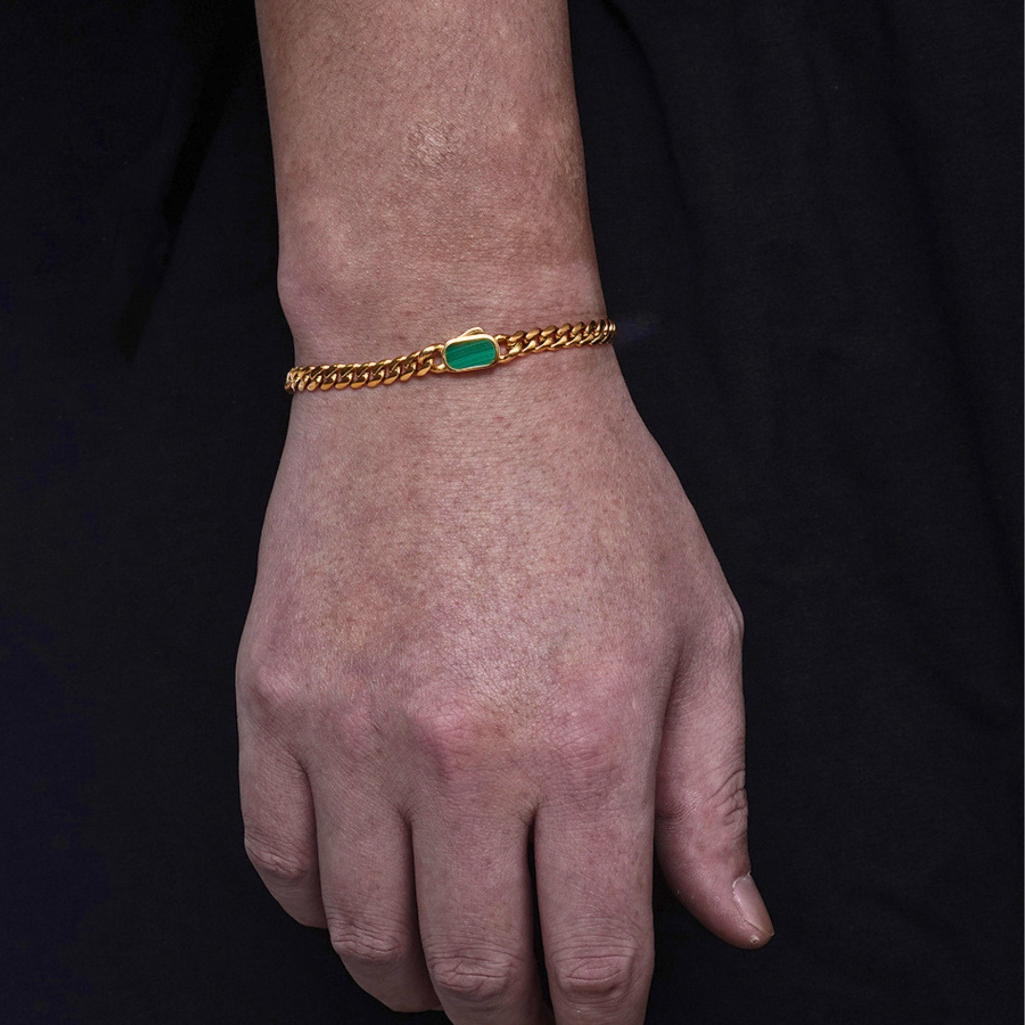Malachite Cuban Bracelet (5MM) - Gold