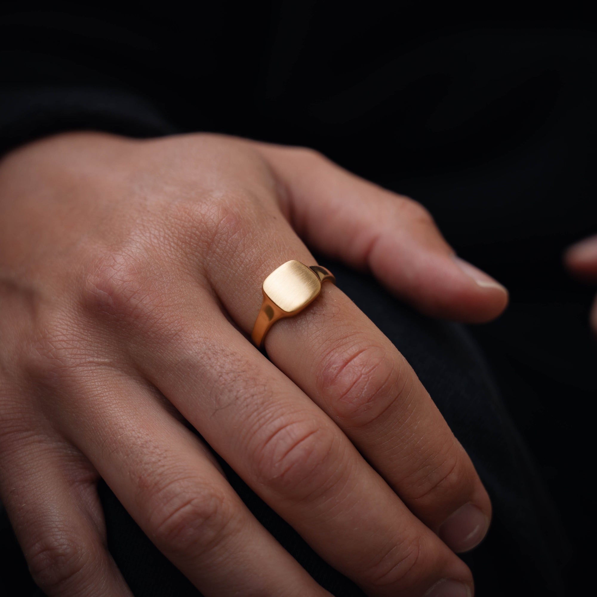 Gold Square Matte Signet Ring For Men - By Twistedpendant