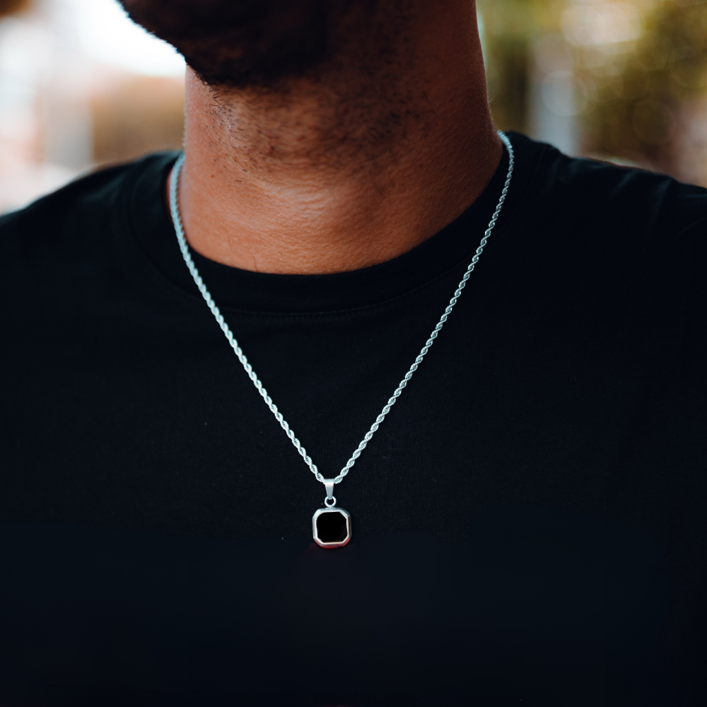 Silver Onyx Pendant | Mens Silver Necklaces - By Twistedpendant