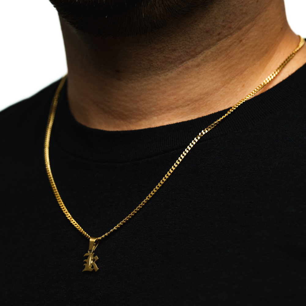Gold Old English Initial Necklace - Mens Initial Pendant By Twistedpendant