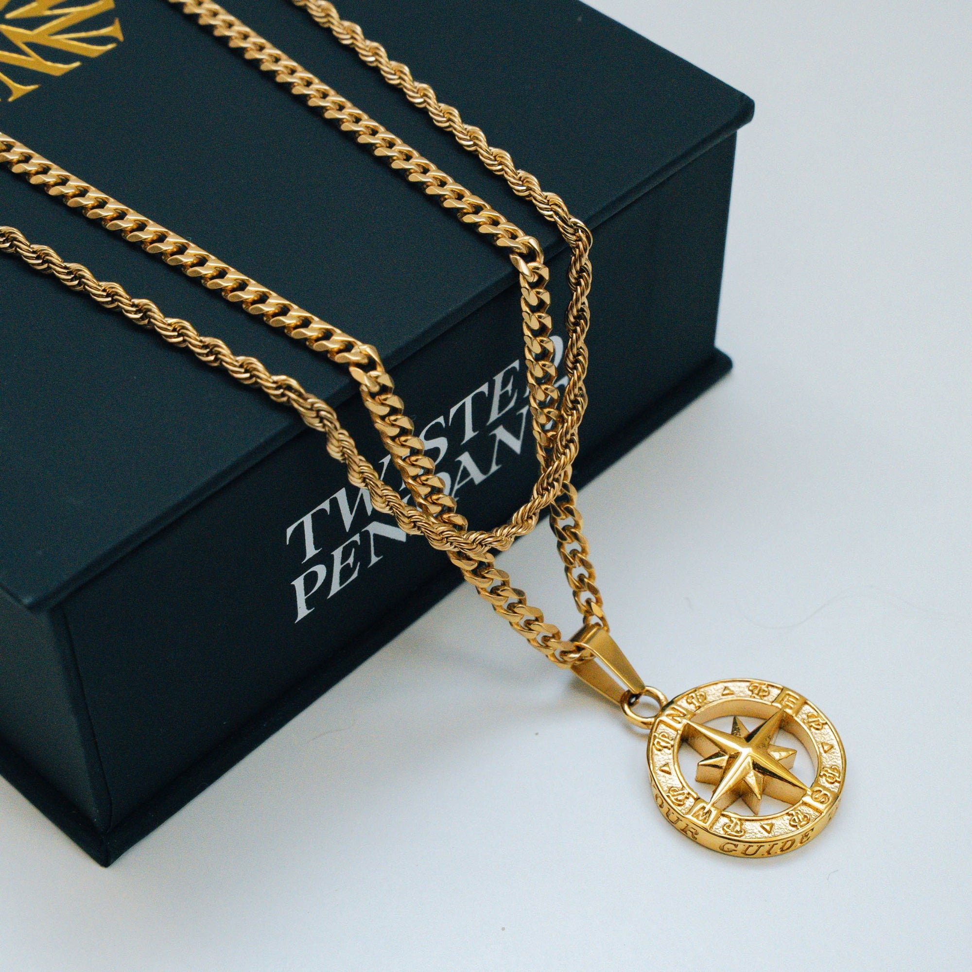 North Star Compass - Gold Pendant Necklace For Men By Twistedpendant