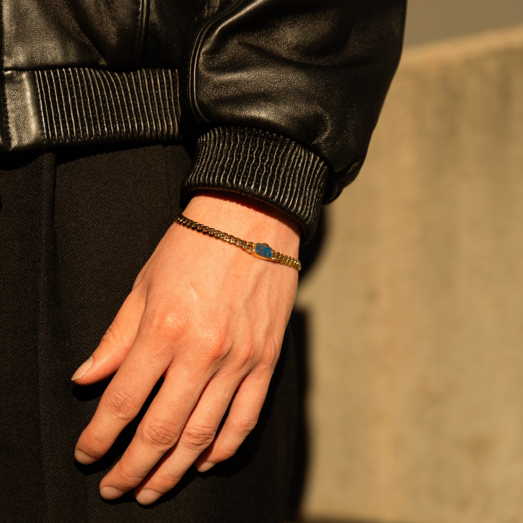 Lapis Cuban Bracelet (5MM) - Gold