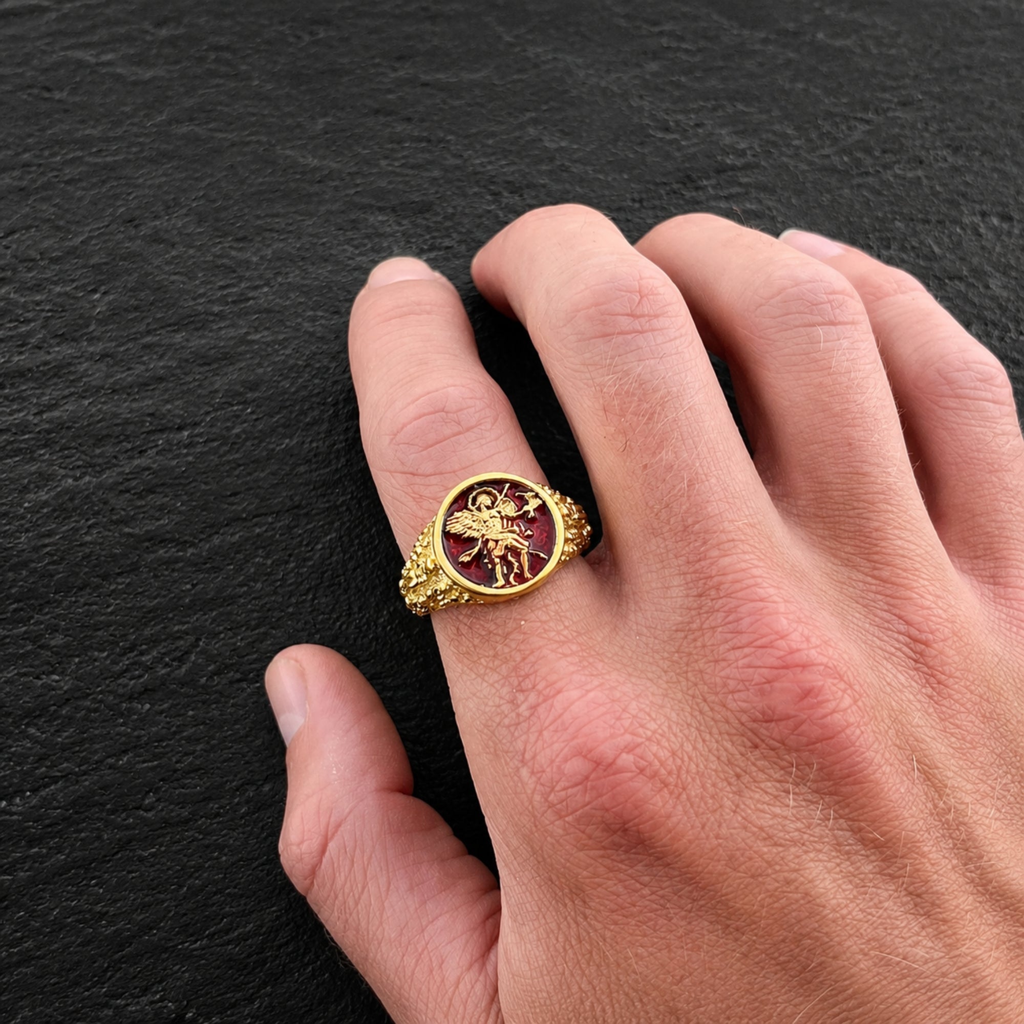 St Michael Ring - Red (Silver)