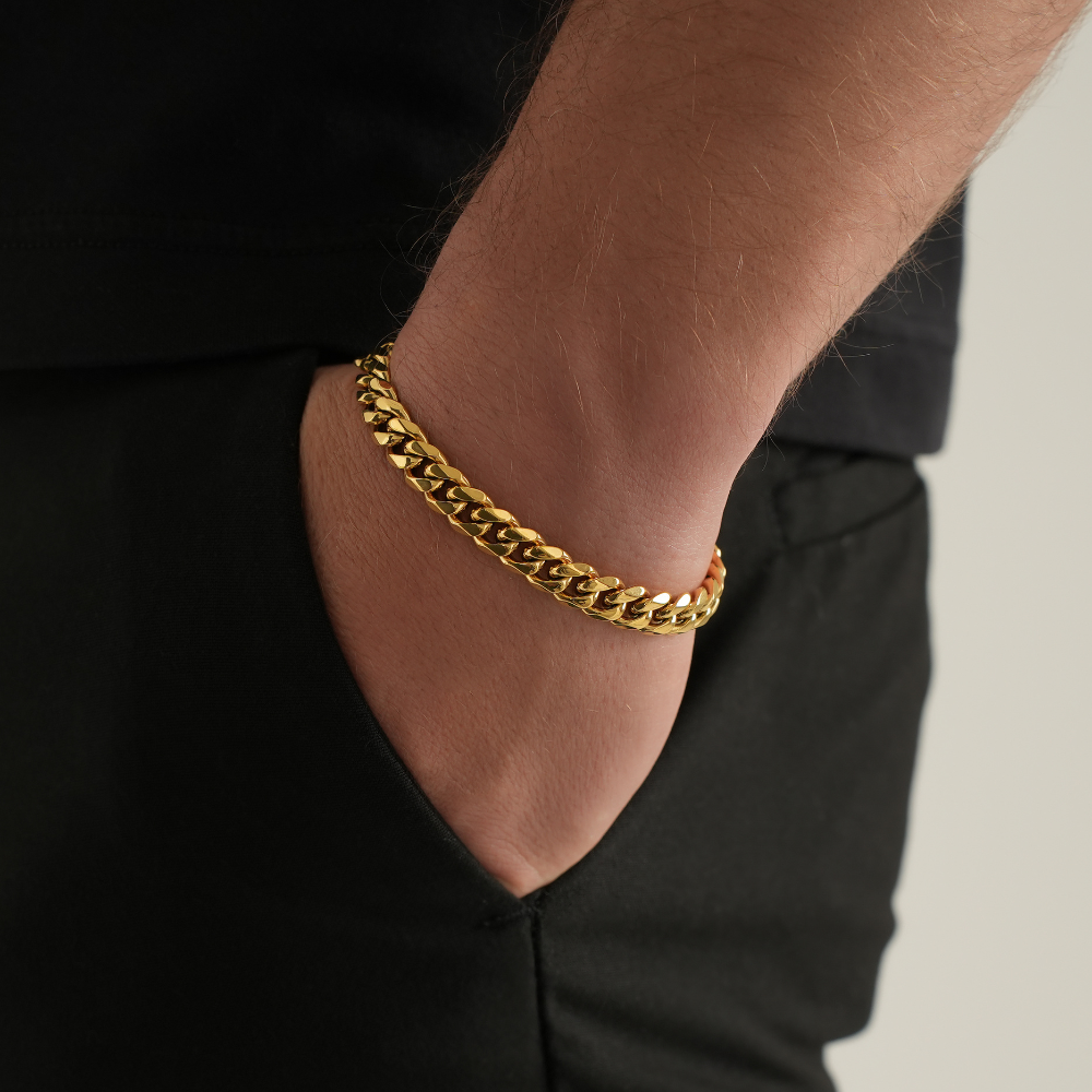 Gold Cuban Chain & Bracelet (8MM) - Gift Sets For Men - By Twistedpendant