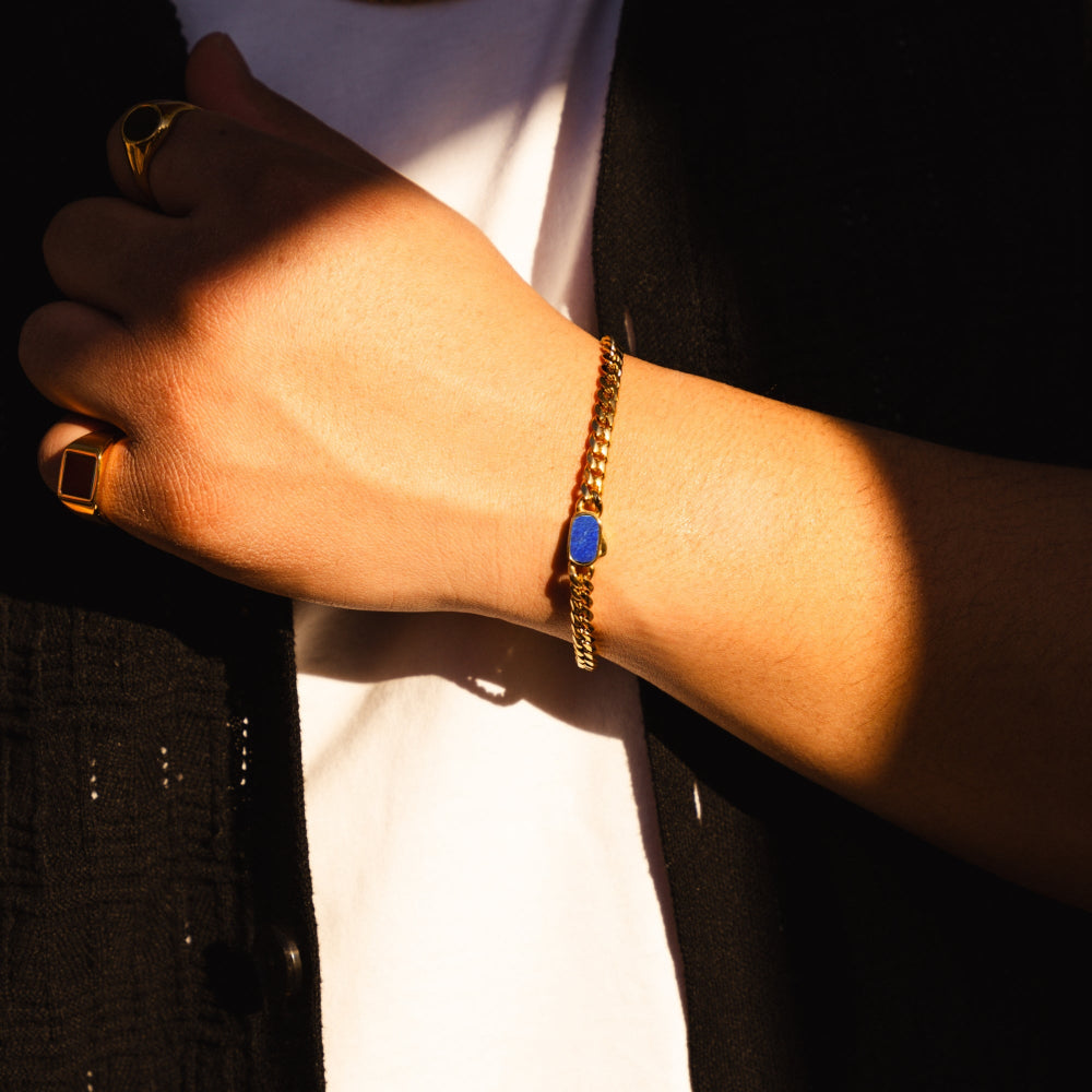 Mens Bracelet - Lapis Lazuli Cuban Bracelet For Men