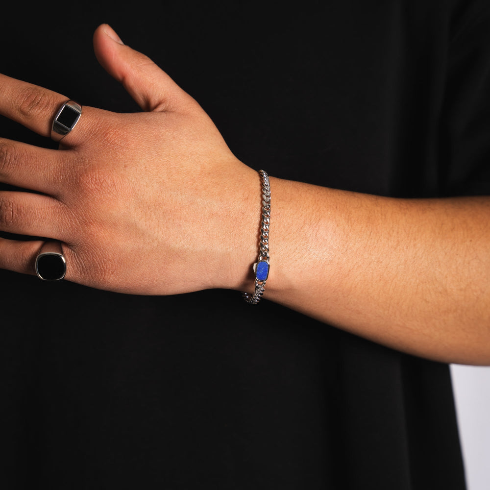 Mens Bracelet - Lapis Lazuli Cuban Bracelet For Men