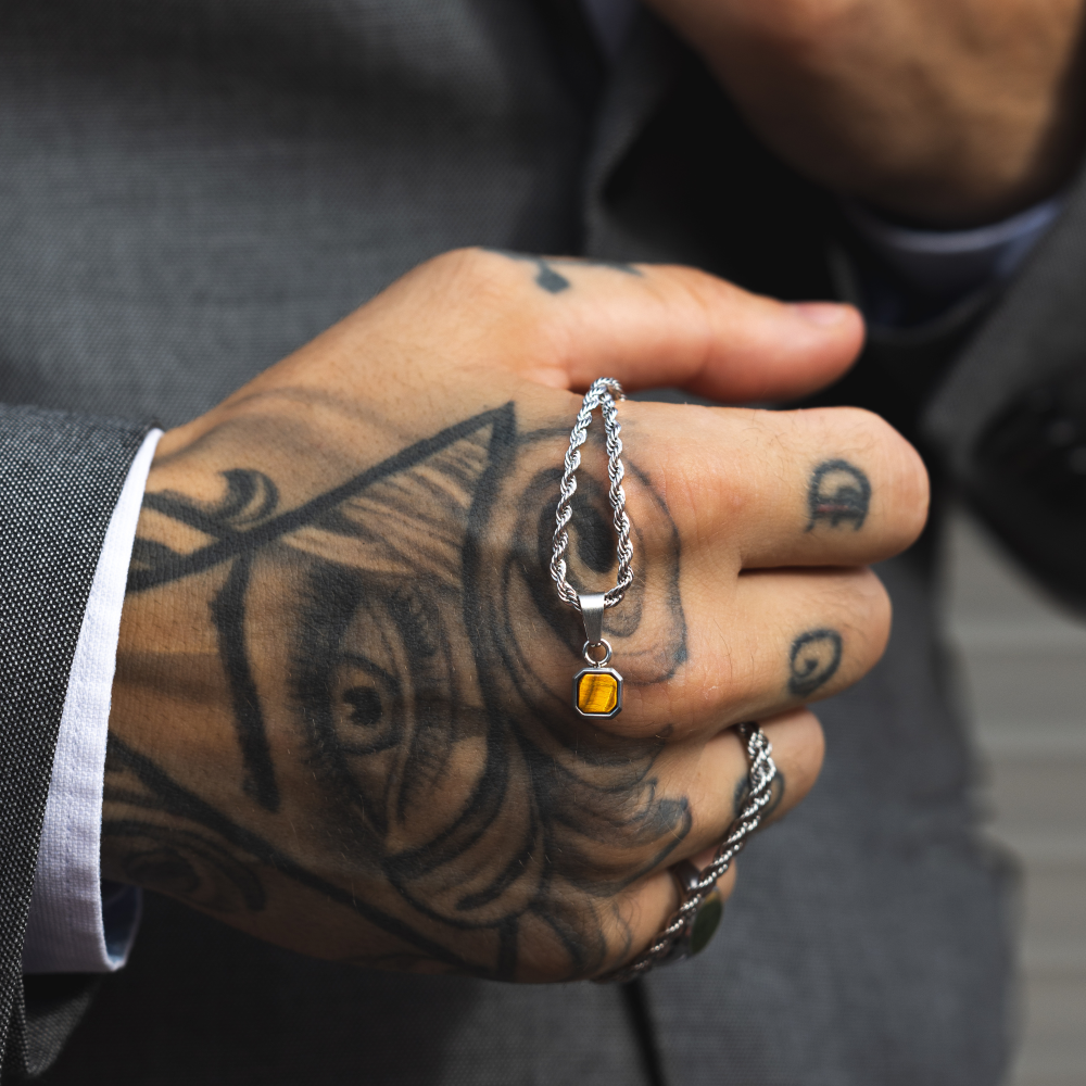 Mini Tiger Eye Necklace - Silver Necklace for Men - By Twistedpendant