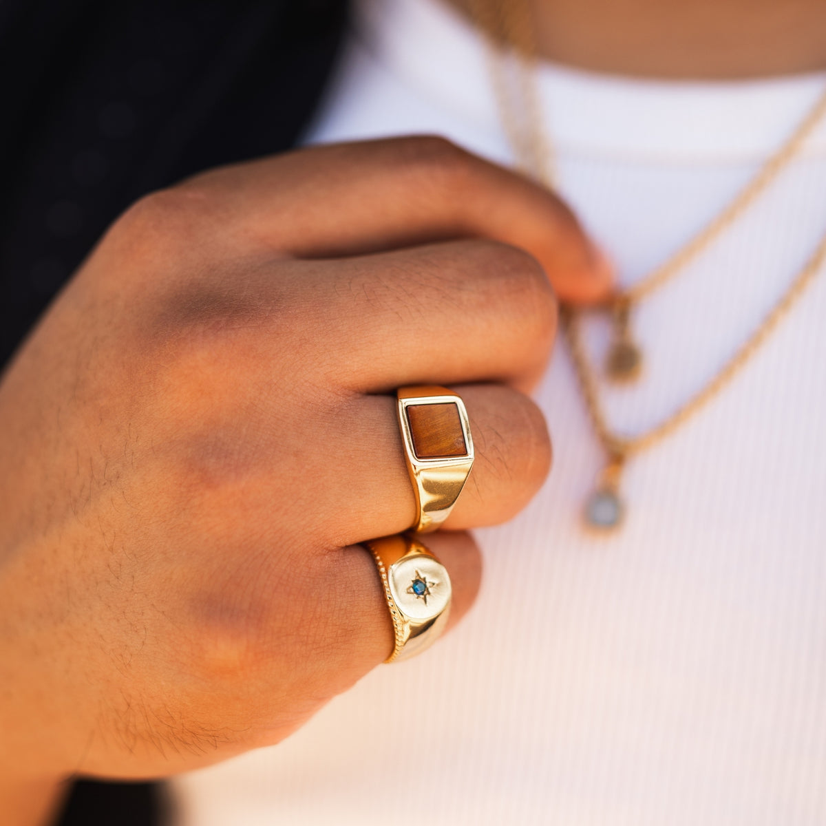 Square Red Tigers Eye Ring - Silver