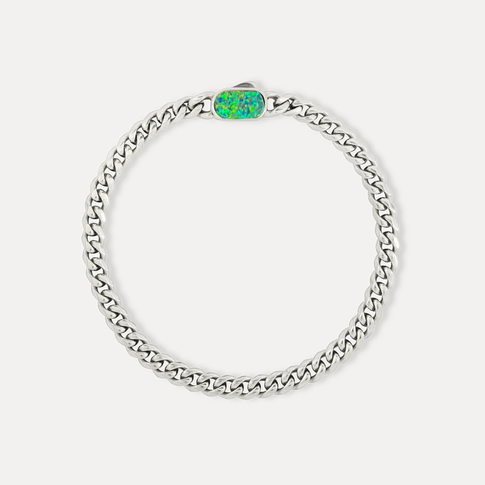 Silver Cuban Bracelet With Opal Gemstone on the clasp