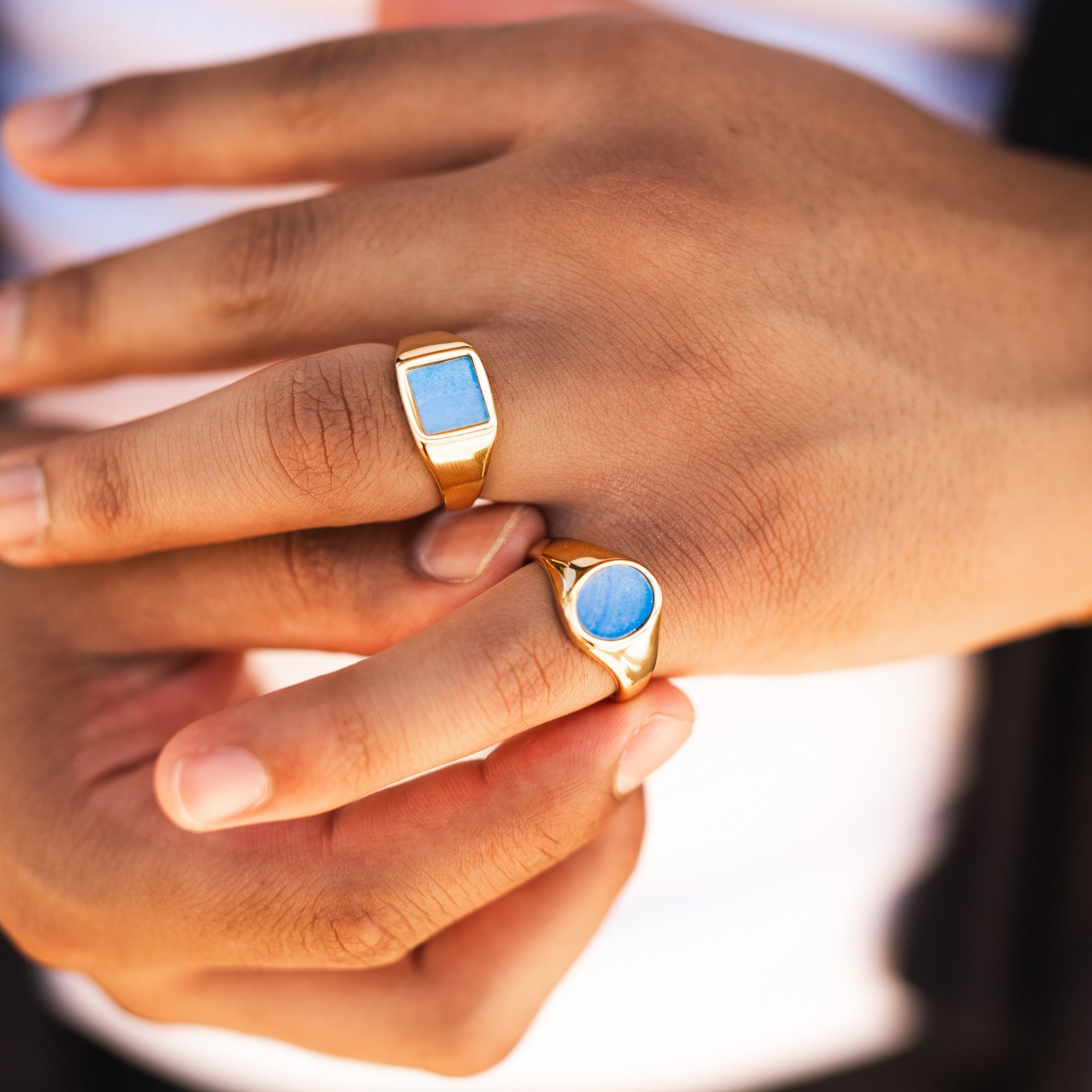 Square Blue Lace Ring - Gold