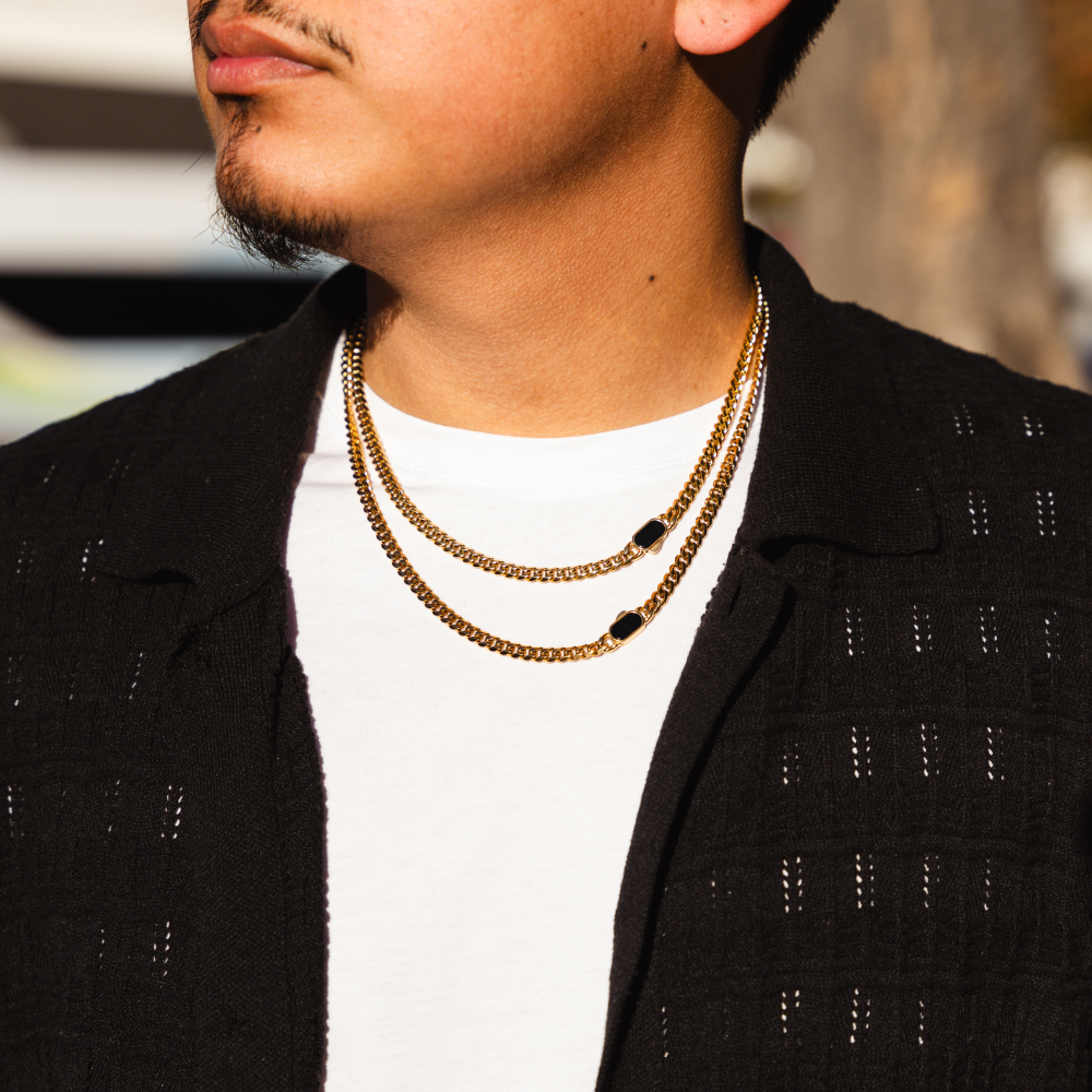 Mens Onyx Cuban Chain (5MM) - Gold Mens Necklace Chains | Twistedpendant