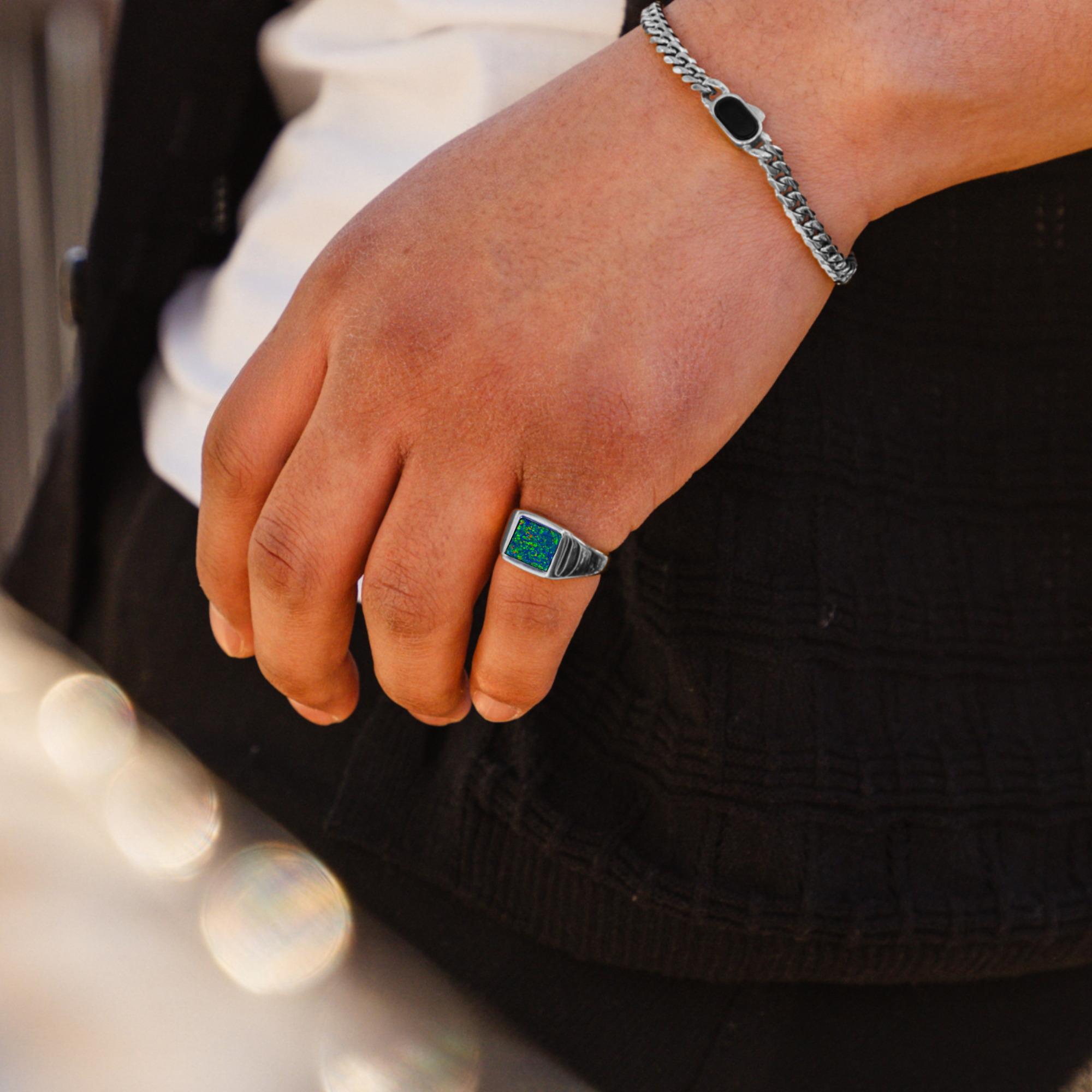 Square Opal Ring - Silver