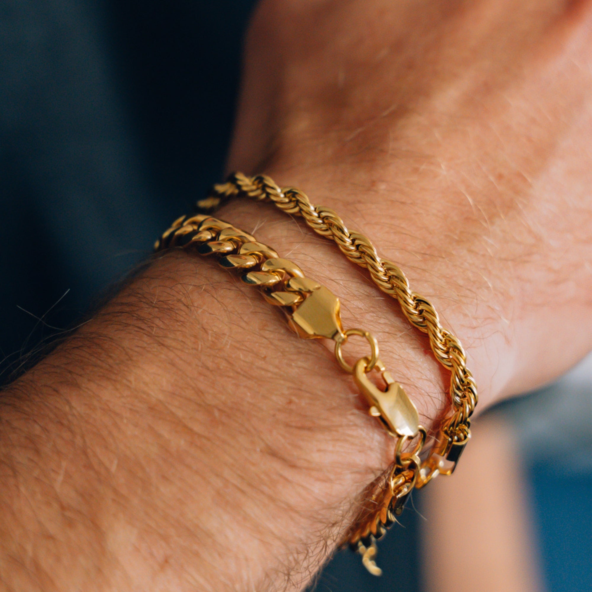 Gold Cuban (8MM) + Rope (5MM) Stack Bracelet