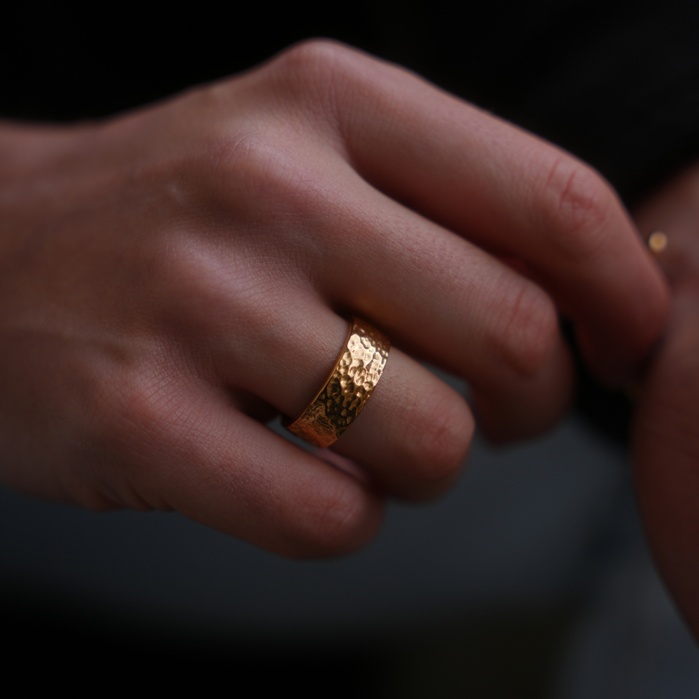 Gold Hammered Band Ring for Men | Chunky Textured Design Ring
