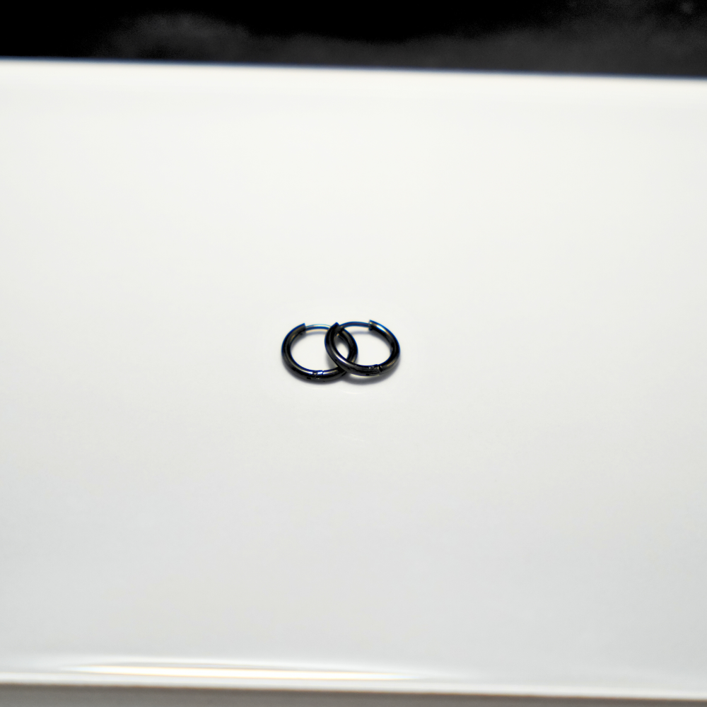 Black 14mm Hoop Earrings For Men - Mens Huggie Hoops By Twistedpendant