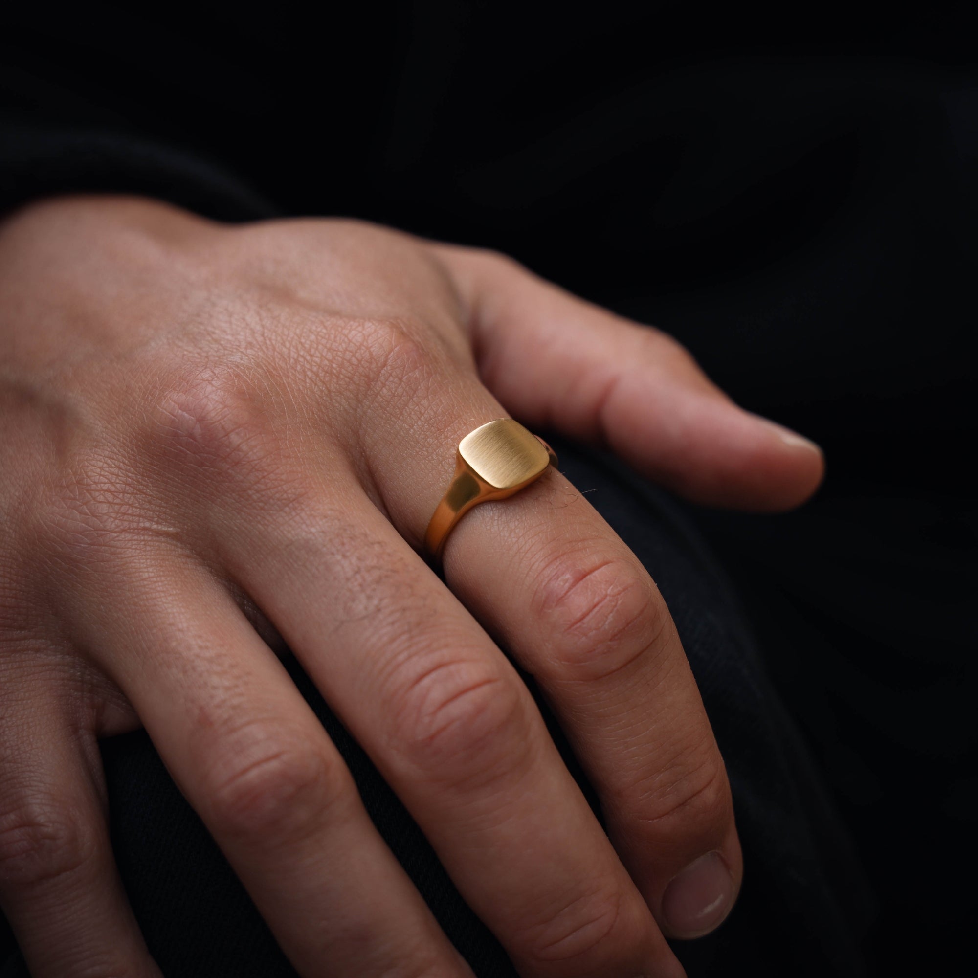 Gold Square Matte Signet Ring For Men - By Twistedpendant