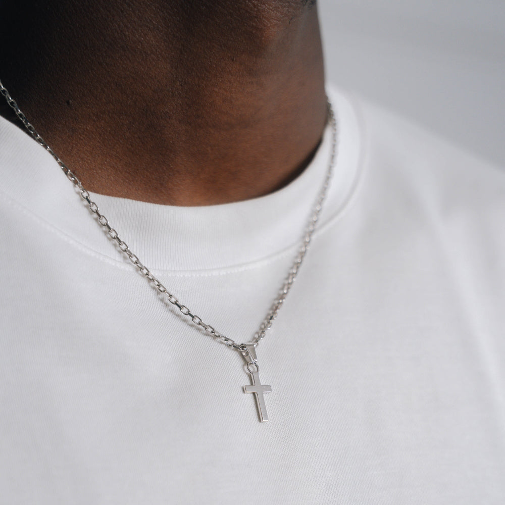 silver cross necklace with rolo silver chain by twistedpendant