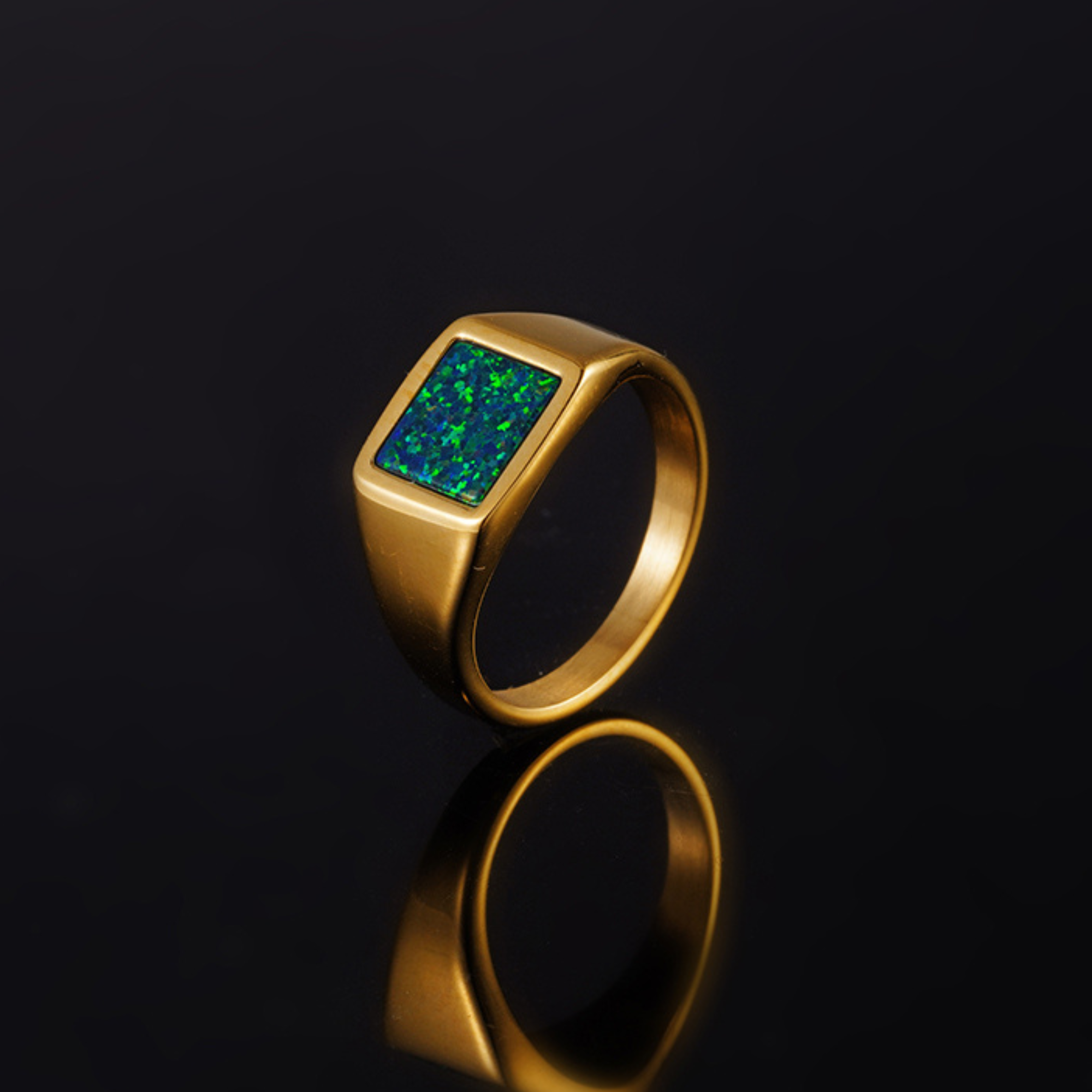Mens Rings - Gold Opal Gemstone Signet Ring For Men - By Twistedpendant