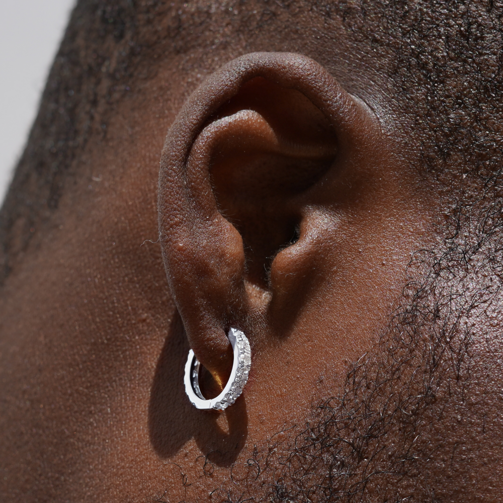 14K Gold Diamond Hoop Earrings | Mens Gold Earrings - Twistedpendant