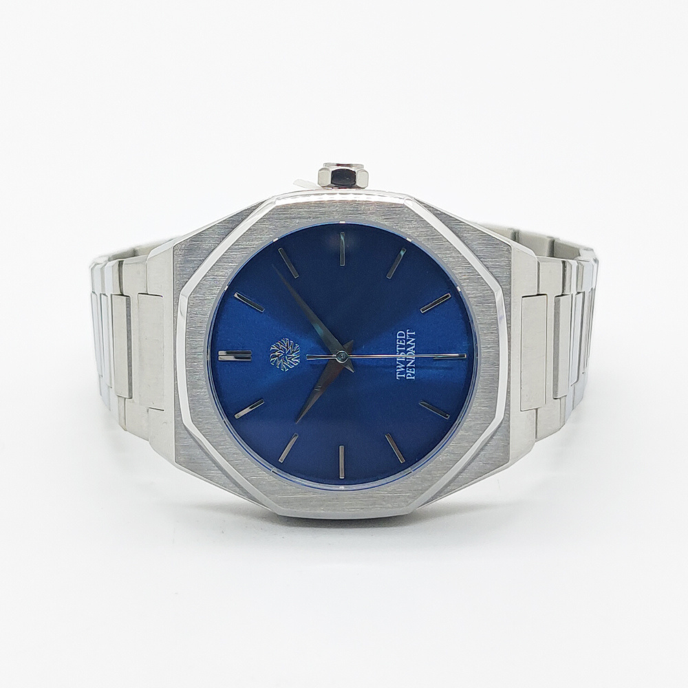 Mens Silver & Navy Watch - Silver Watches For Men - By Twistedpendant