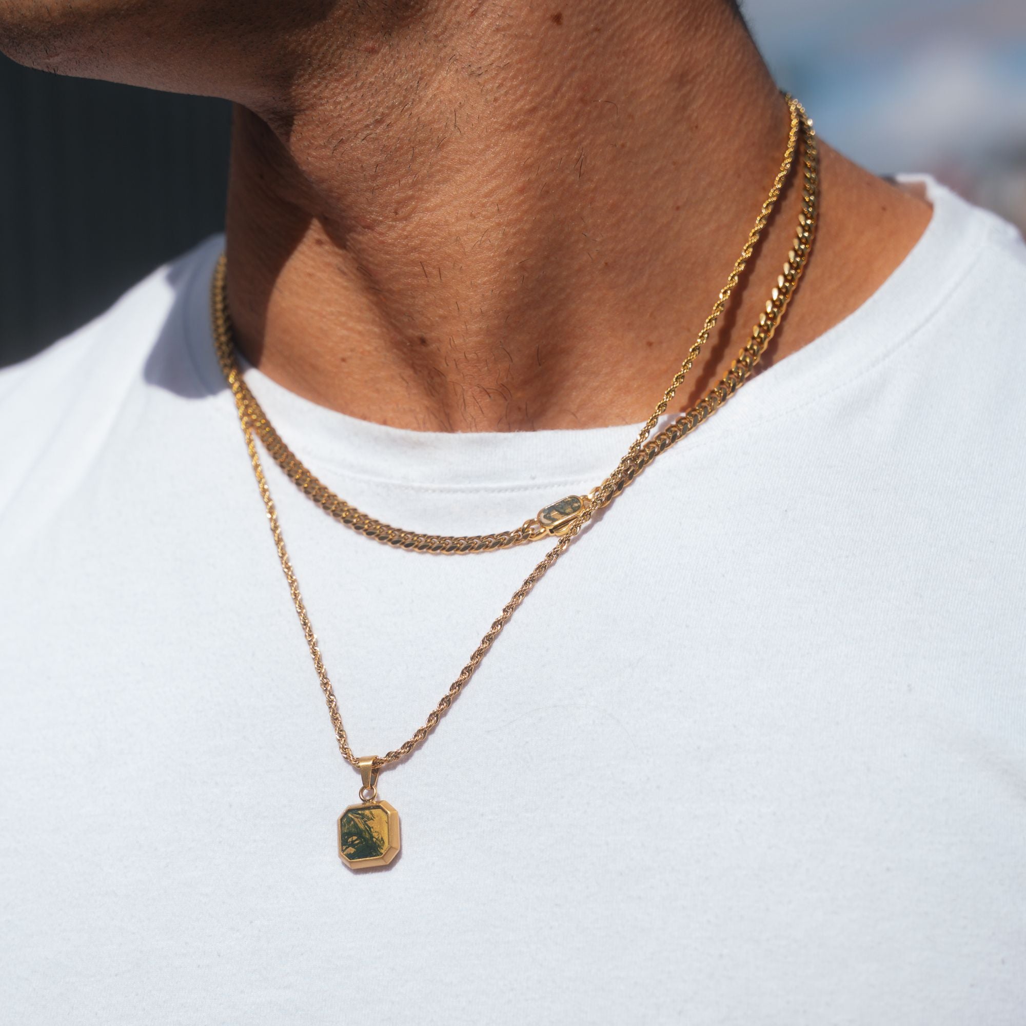 Moss Agate Cuban Chain (5MM) - Gold