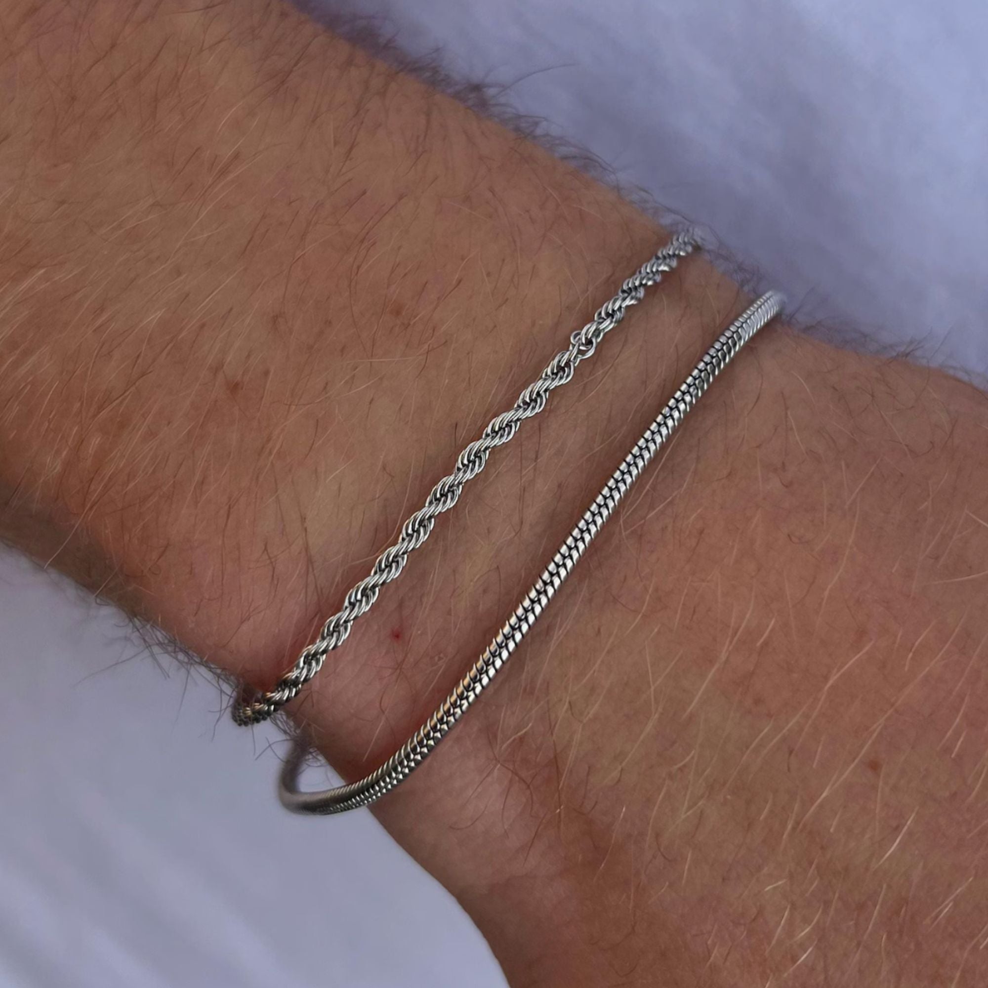 Silver Rope + Snake Stack Bracelet
