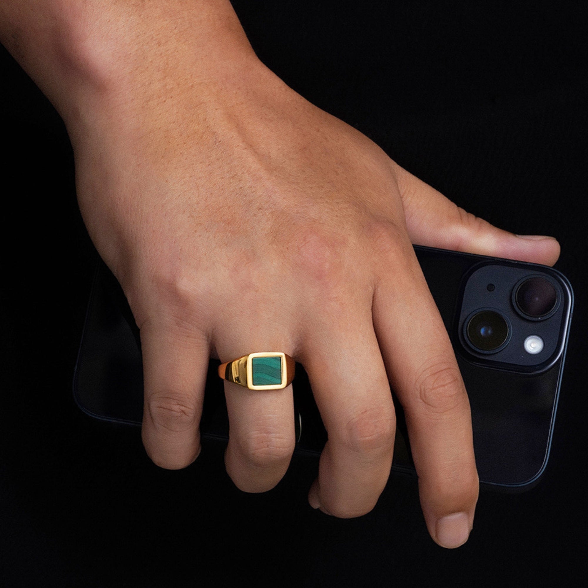 Square Malachite Ring - Gold