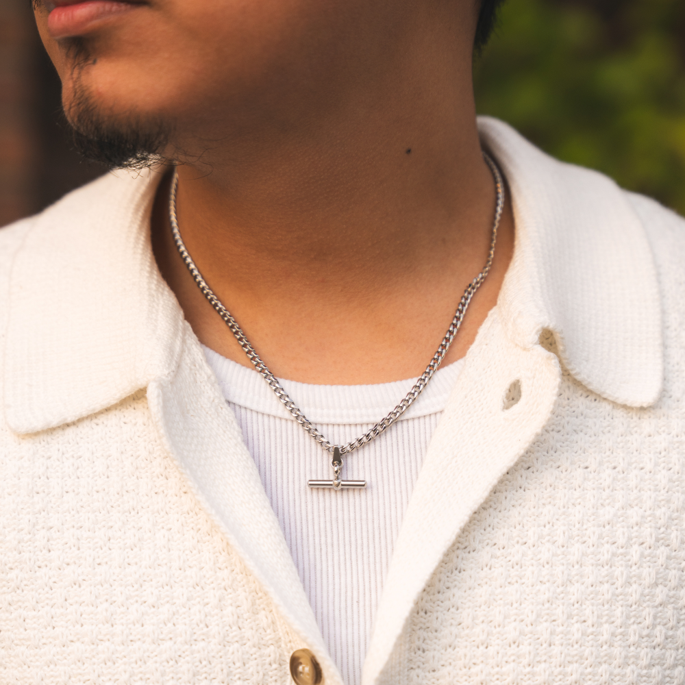 T-Bar Necklace - Silver T-Bar Pendant Necklace For Men By Twistedpendant