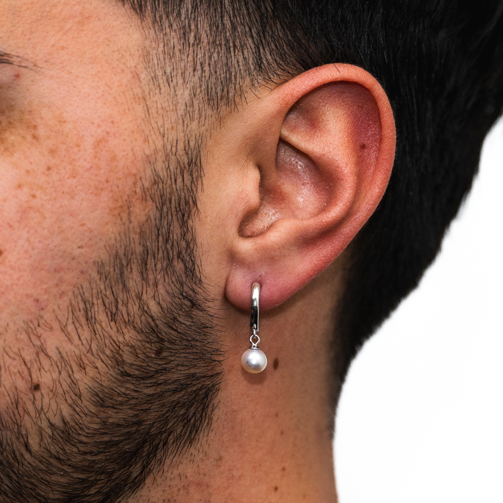 Mens Earrings - Pearl Dangle Earrings For Men By Twistedpendant