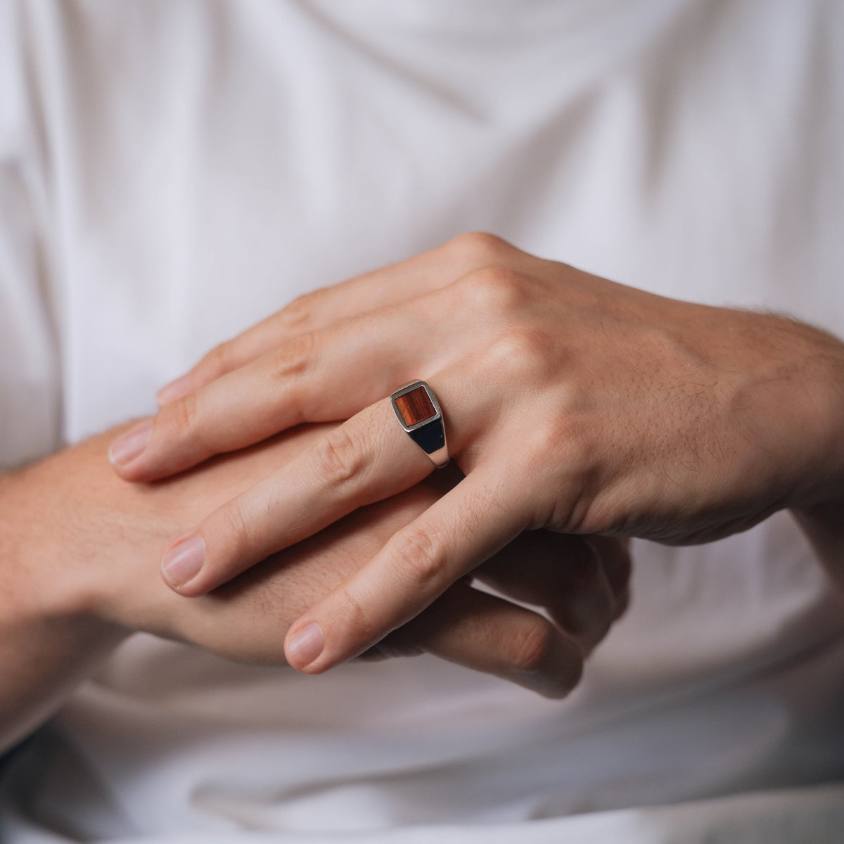 Square Red Tigers Eye Ring - Silver