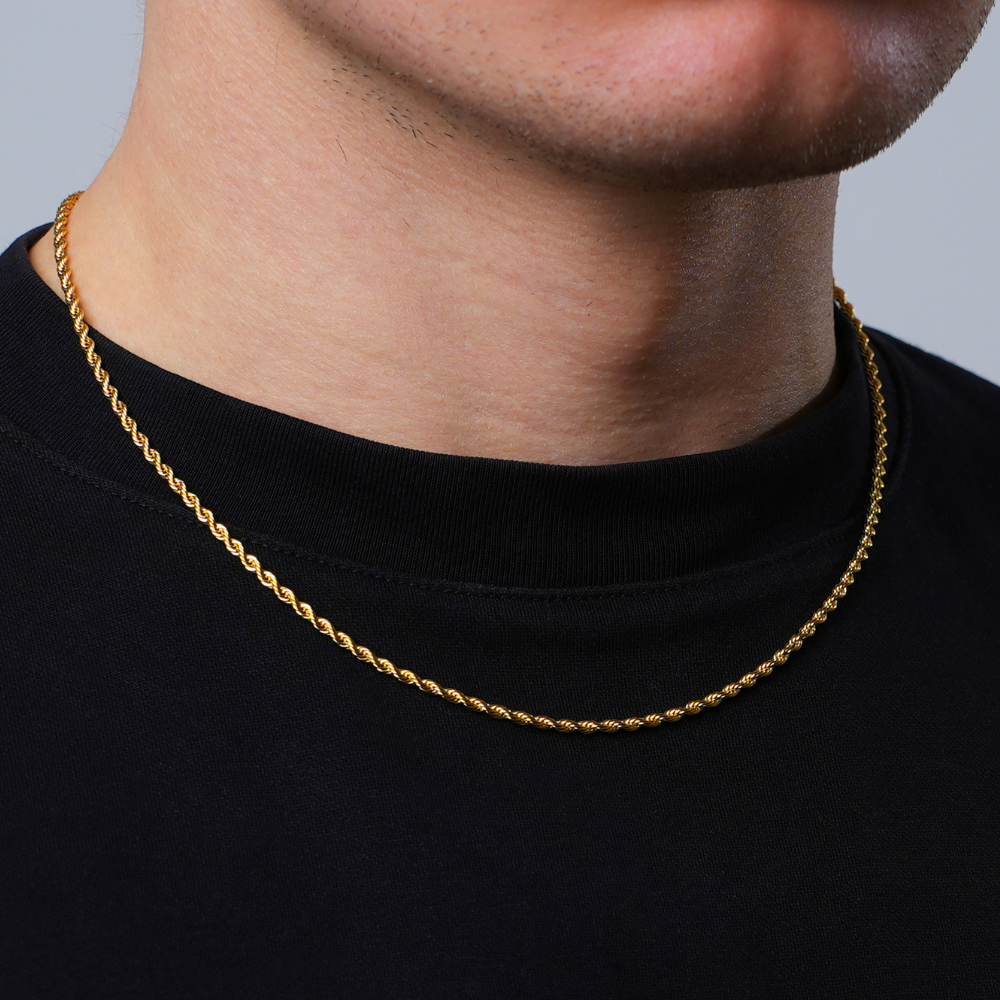 Gold Cuban + Rope Stack Chain Necklace Set For Men By Twistedpendant