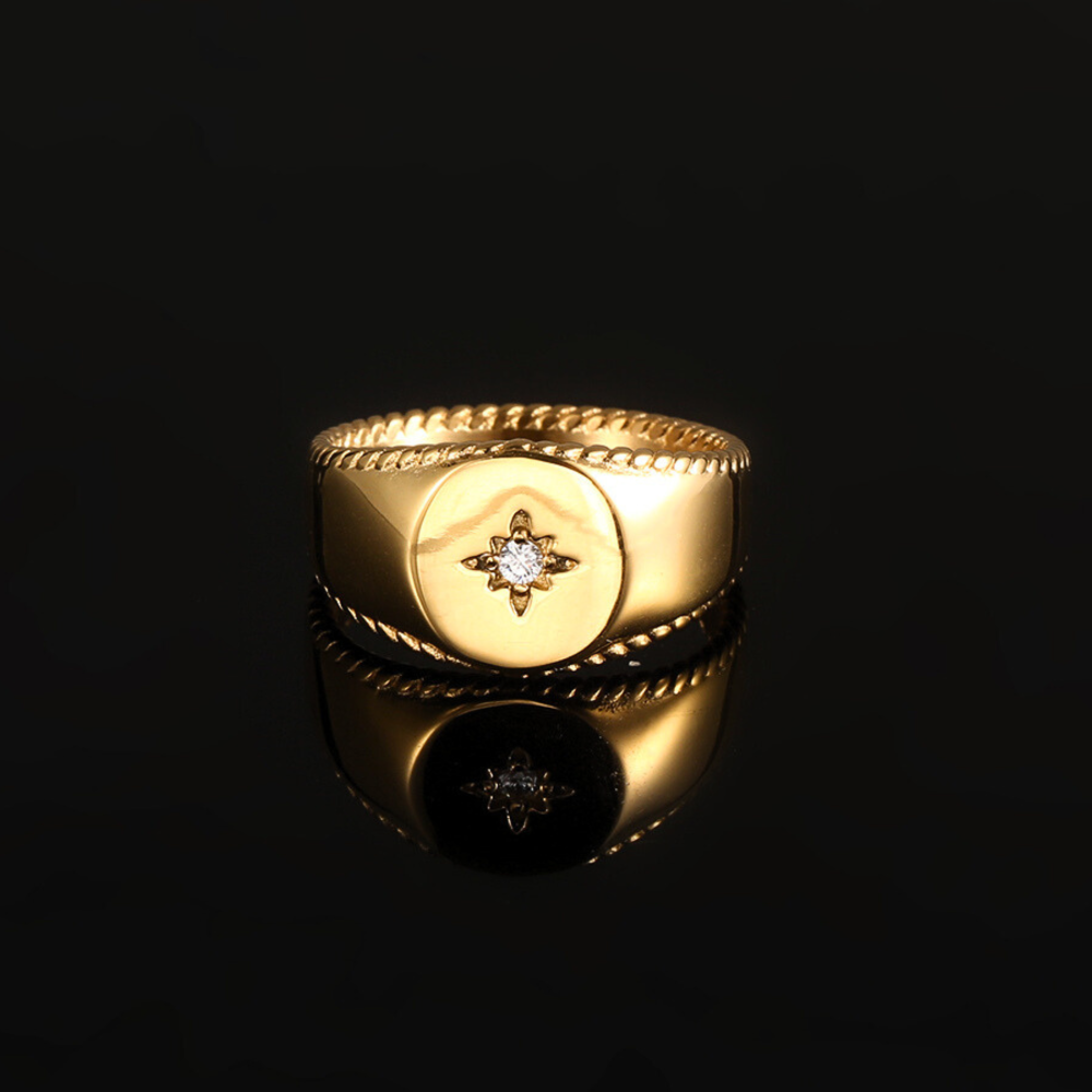 North Star Signet Ring For Men - Mens Gold Rings - By Twistedpendant