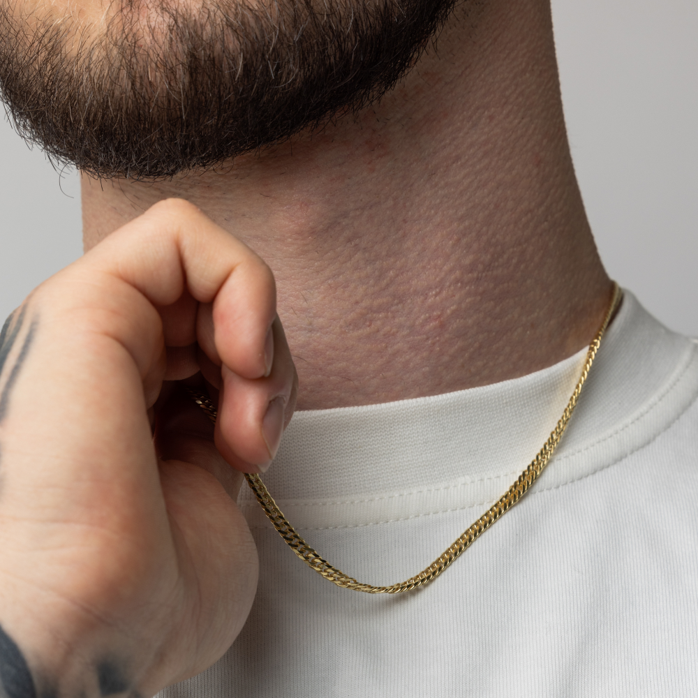 4mm Gold Double Curb Chain - Mens Gold Chain | By Twistedpendant