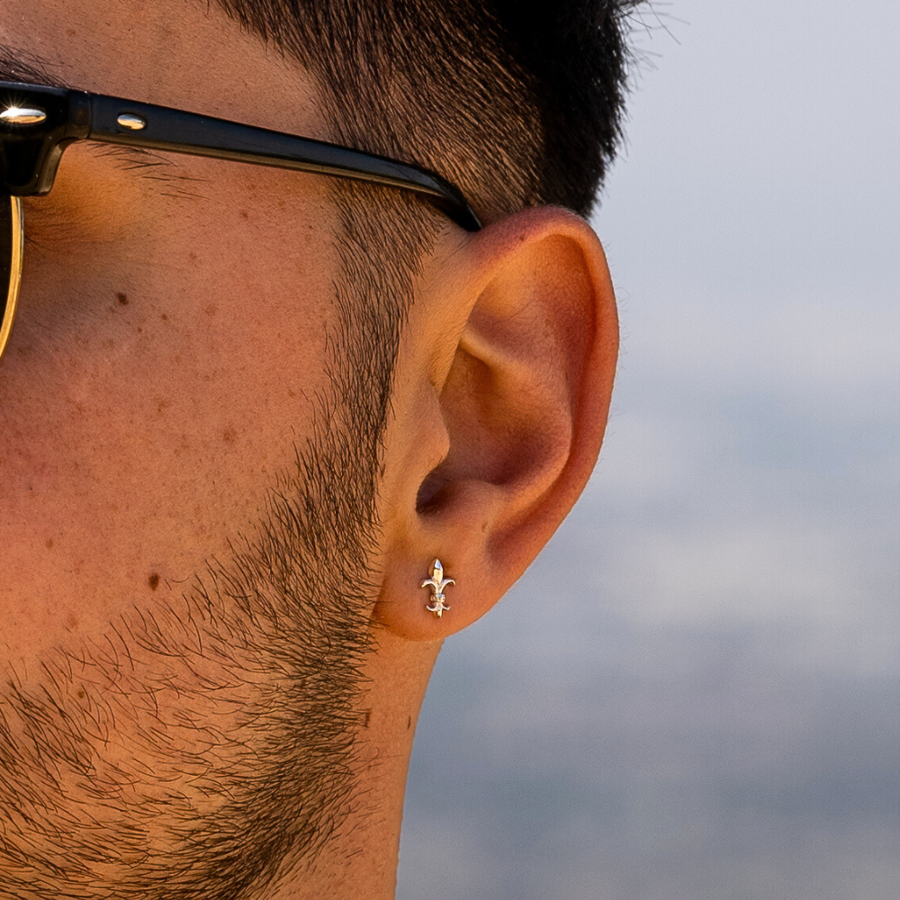 18K Gold Fleur Stud Earring - Mens Gold Earrings - By Twistedpendant