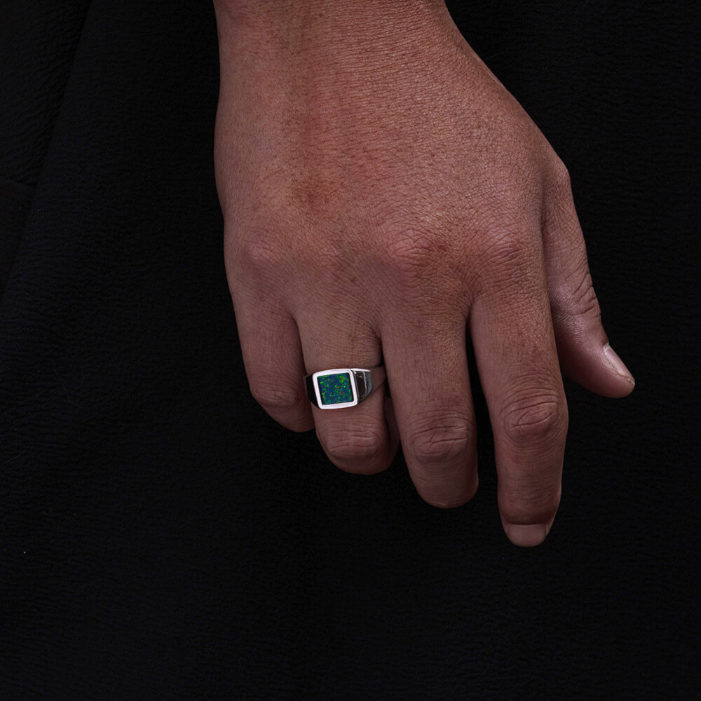 Mens Rings - Gold Opal Gemstone Signet Ring For Men - By Twistedpendant