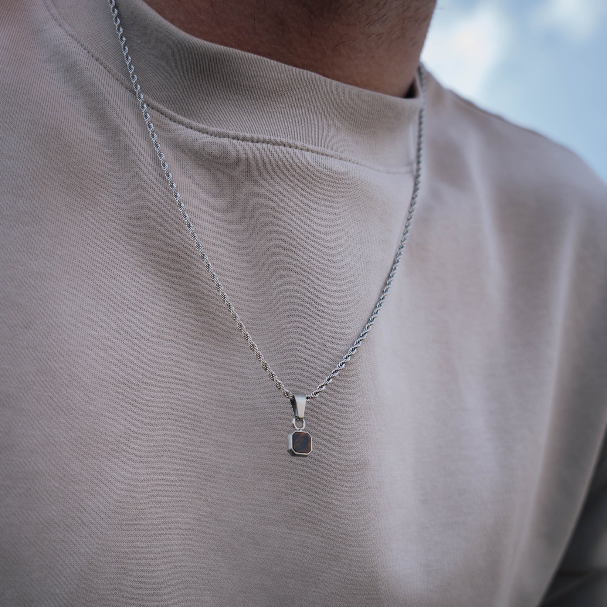 Mini Tiger Eye Necklace - Silver Necklace for Men - By Twistedpendant