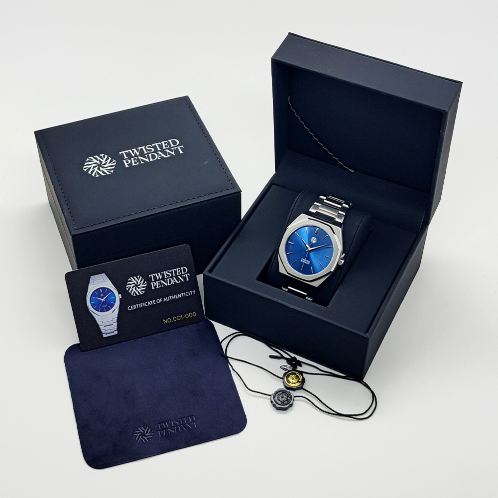 Mens Silver & Navy Watch - Silver Watches For Men - By Twistedpendant