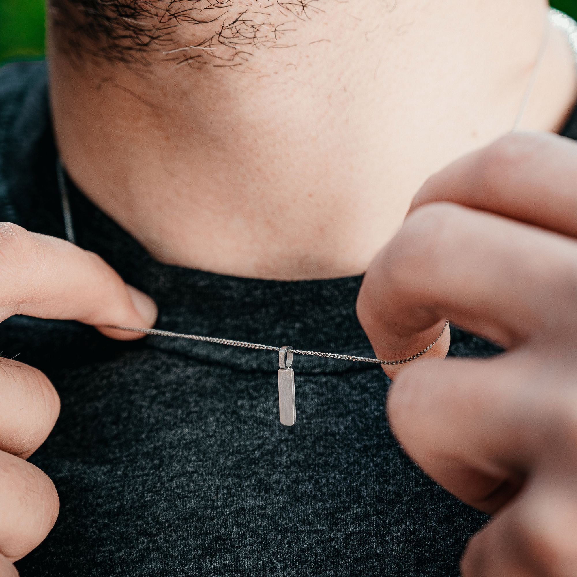 Silver Matte Bar Pendant Necklace - Silver Necklace For Men By Twistedpendant
