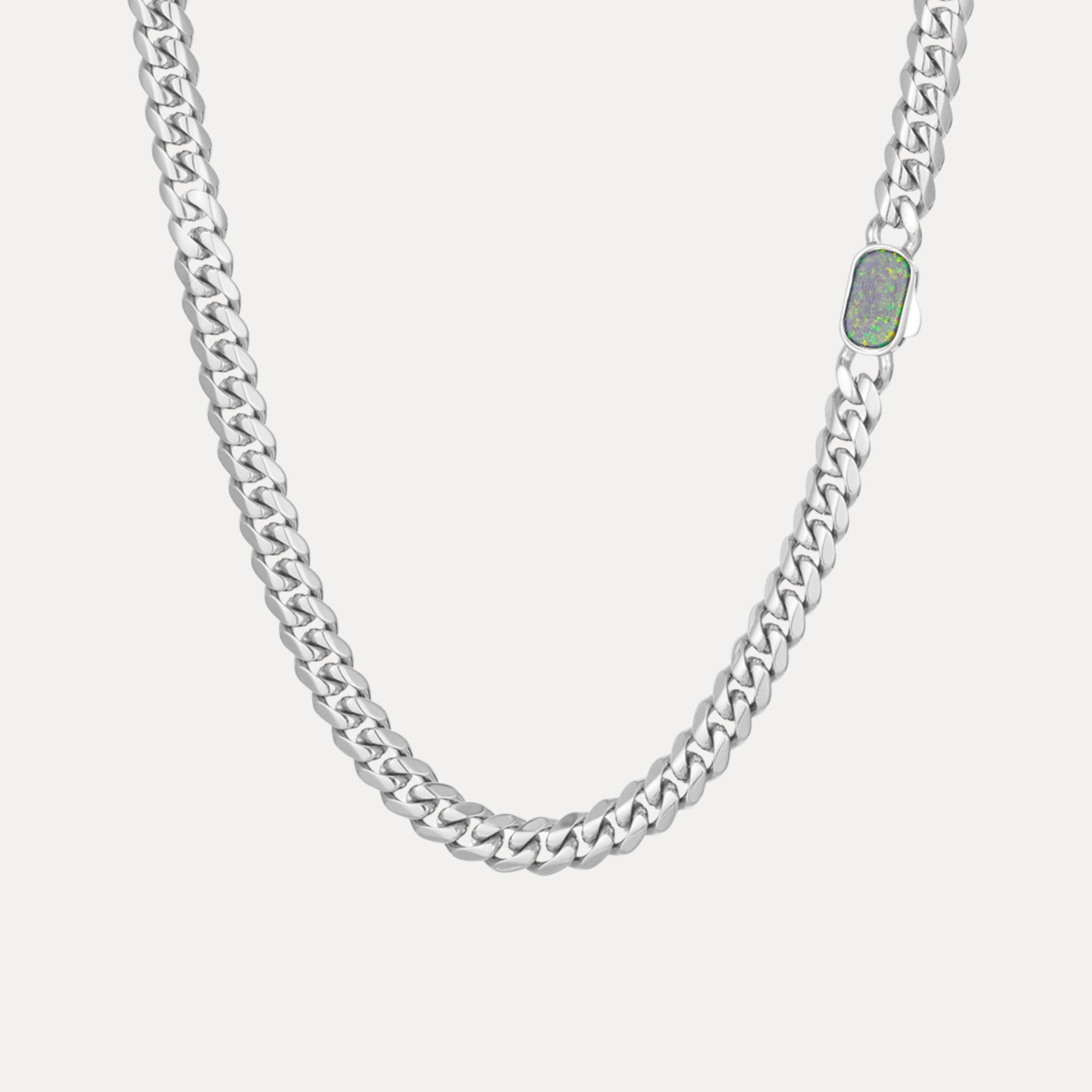 Opal Thick Cuban Chain (8MM) - Silver