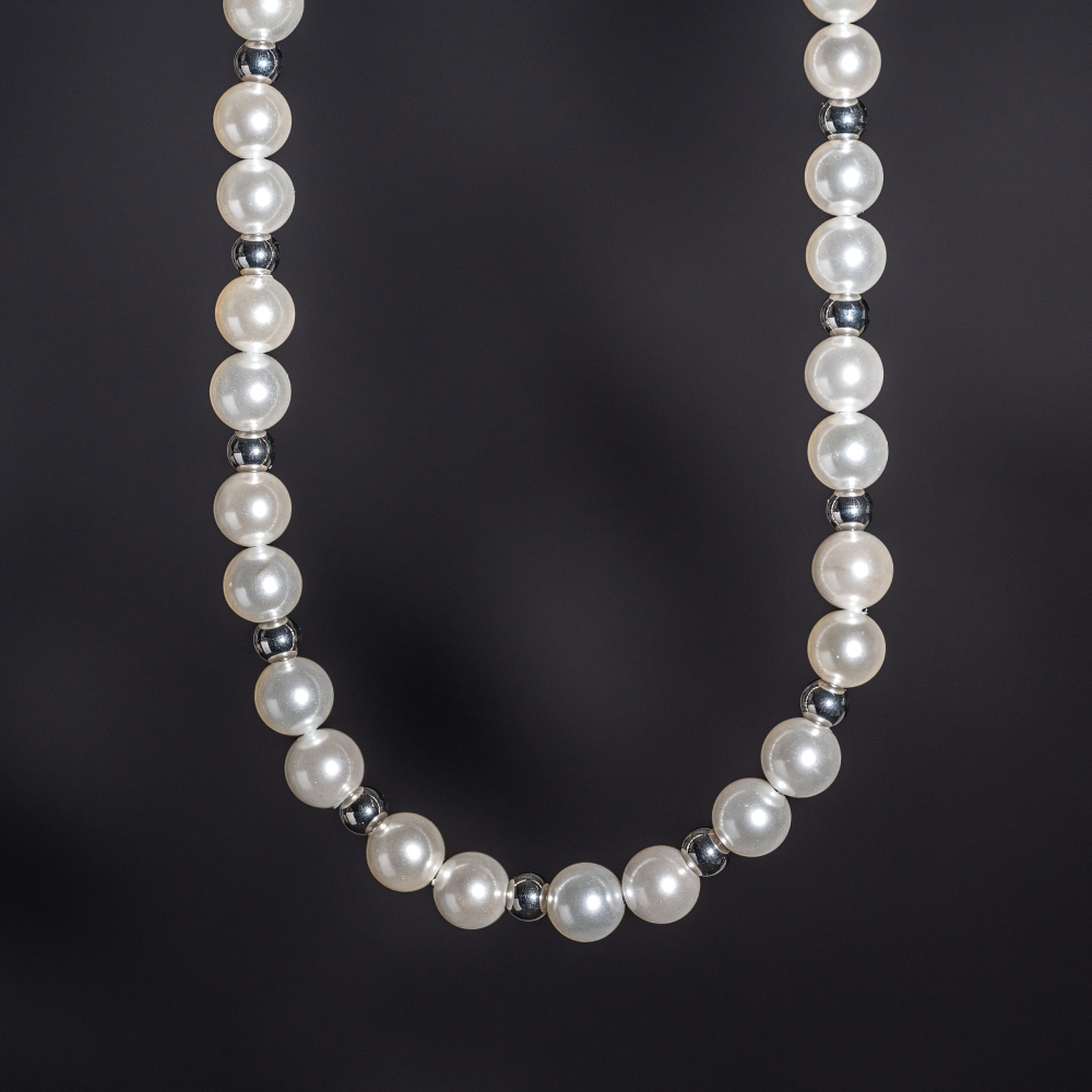 Silver Pearl Necklace Chain - Men's Pearl Necklace | Twistedpendant