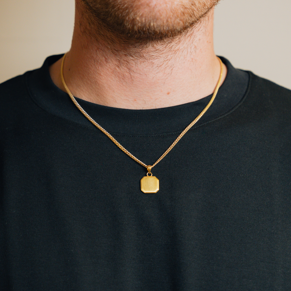 Gold Octagon Pendant with Cuban Chain - By Twistedpendant