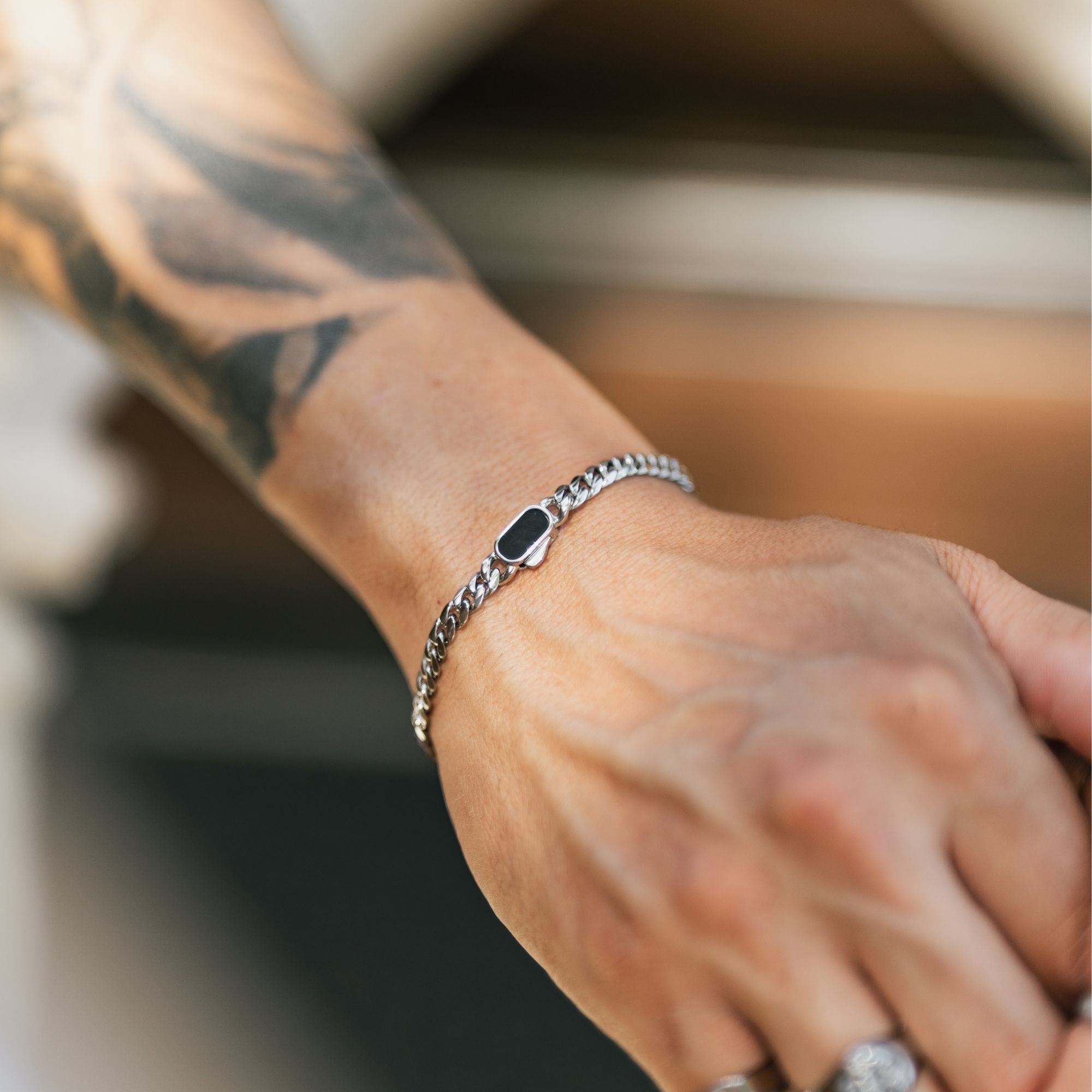 Onyx Cuban Bracelet (5MM) - Silver