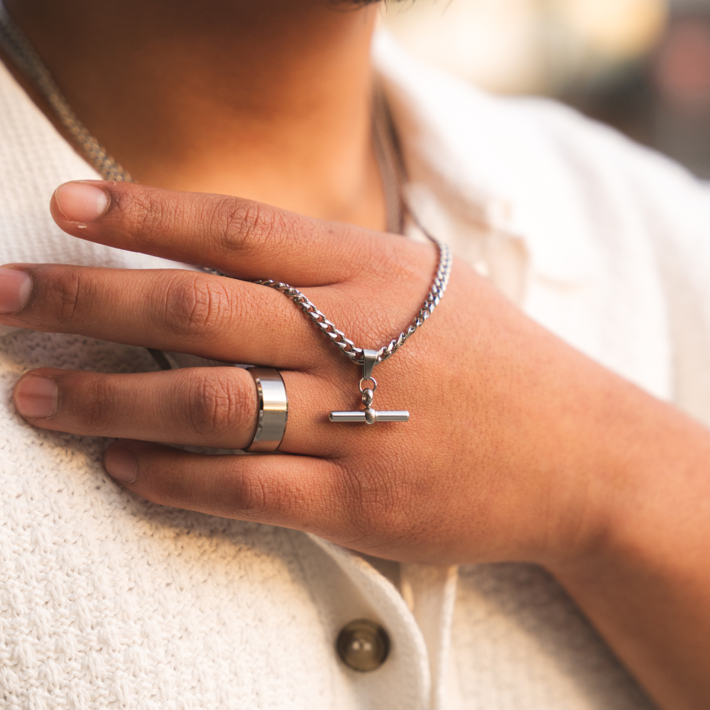 T-Bar Necklace - Silver T-Bar Pendant Necklace For Men By Twistedpendant