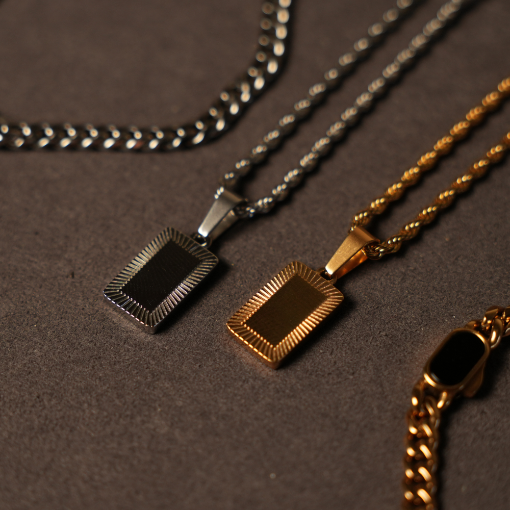 18K Gold Rectangle Pendant Necklace - Mens Gold Pendant By Twistedpendant