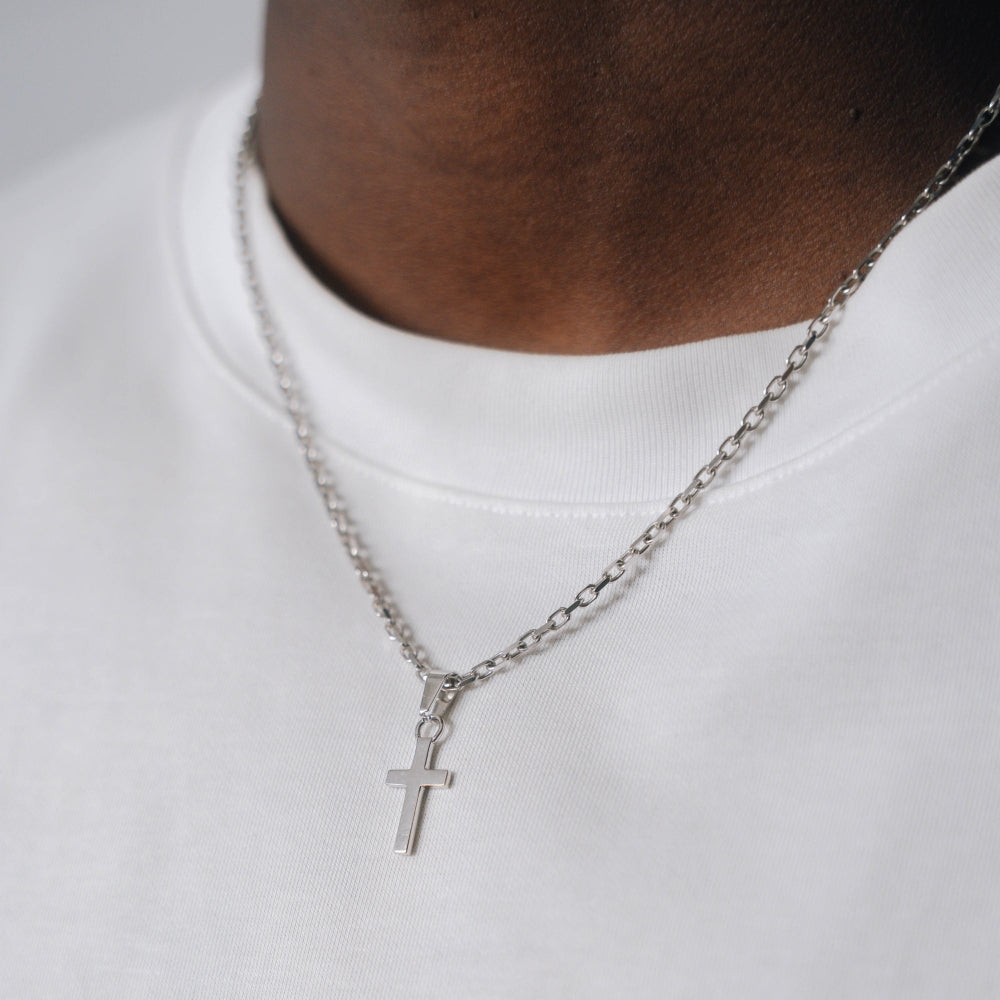 silver cross necklace with rolo silver chain by twistedpendant