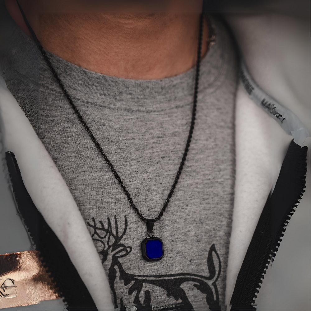 Blue Lapis Lazuli Pendant - Black Necklace With Gemstone | Twistedpendant